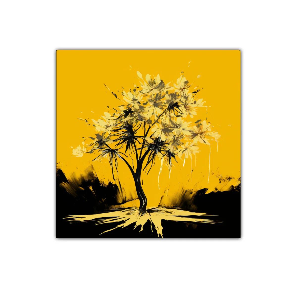 Árbol abstracto con flores amarillas sobre fondo vibrante — imagen principal