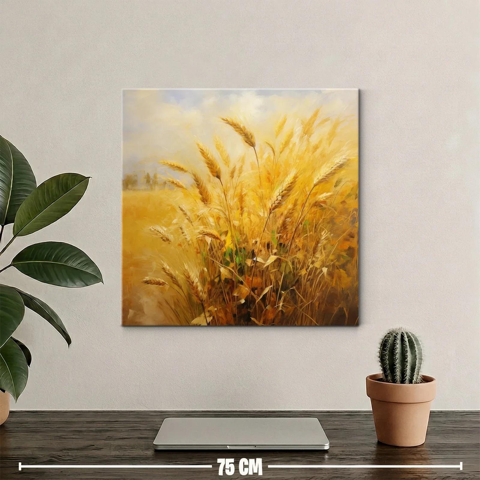 Cuadro con Trigo Dorado al Viento en Paisaje Rural — miniatura 2