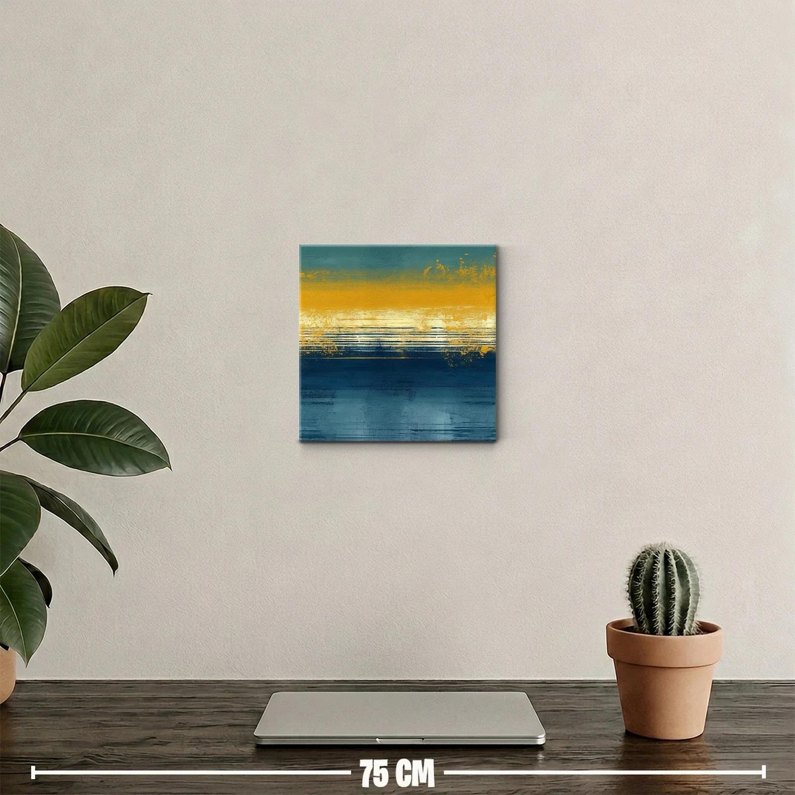 Cuadro abstracto tonos dorados y azules intensos — miniatura 2