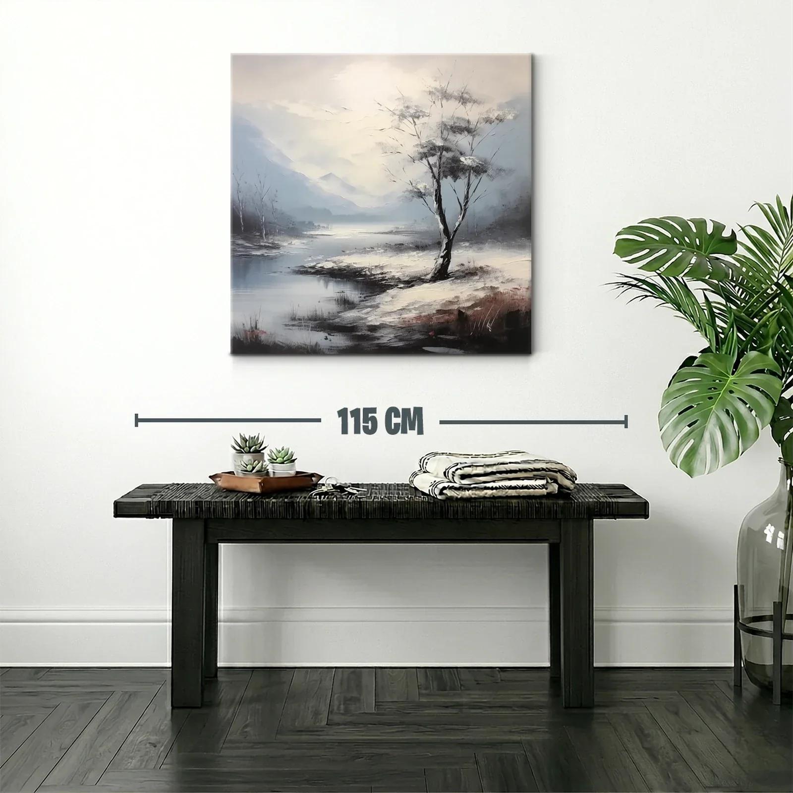 Paisaje con árbol solitario y lago en tonos suaves — miniatura 2