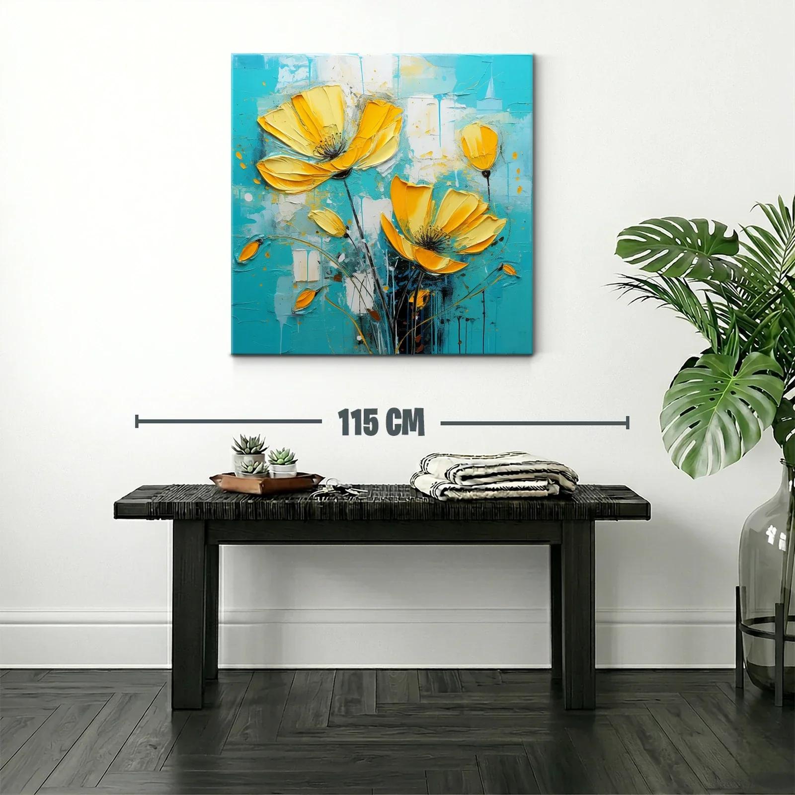 Flores amarillas vibrantes sobre fondo turquesa — miniatura 2