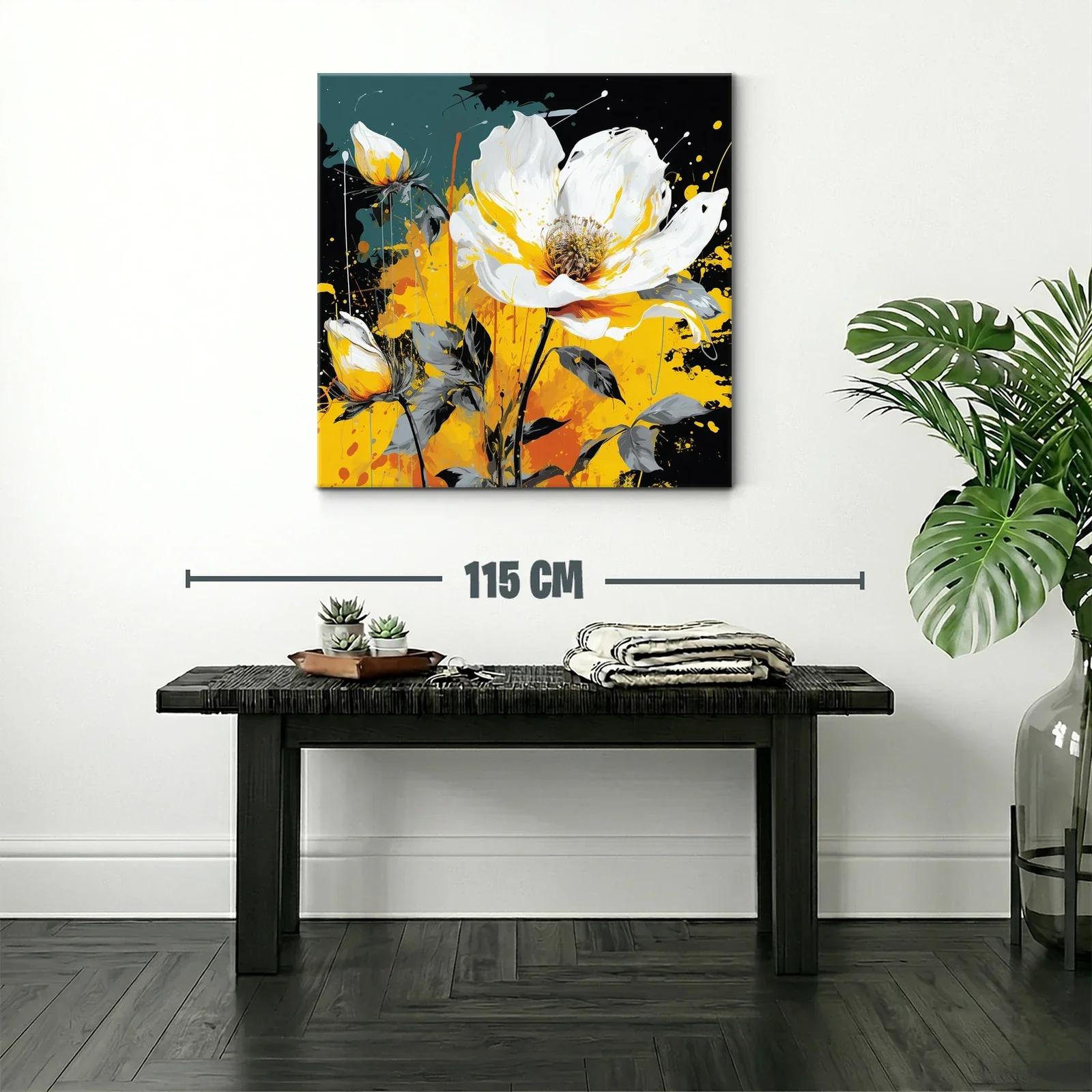Cuadro floral vibrante con tonos amarillos y blancos — miniatura 2