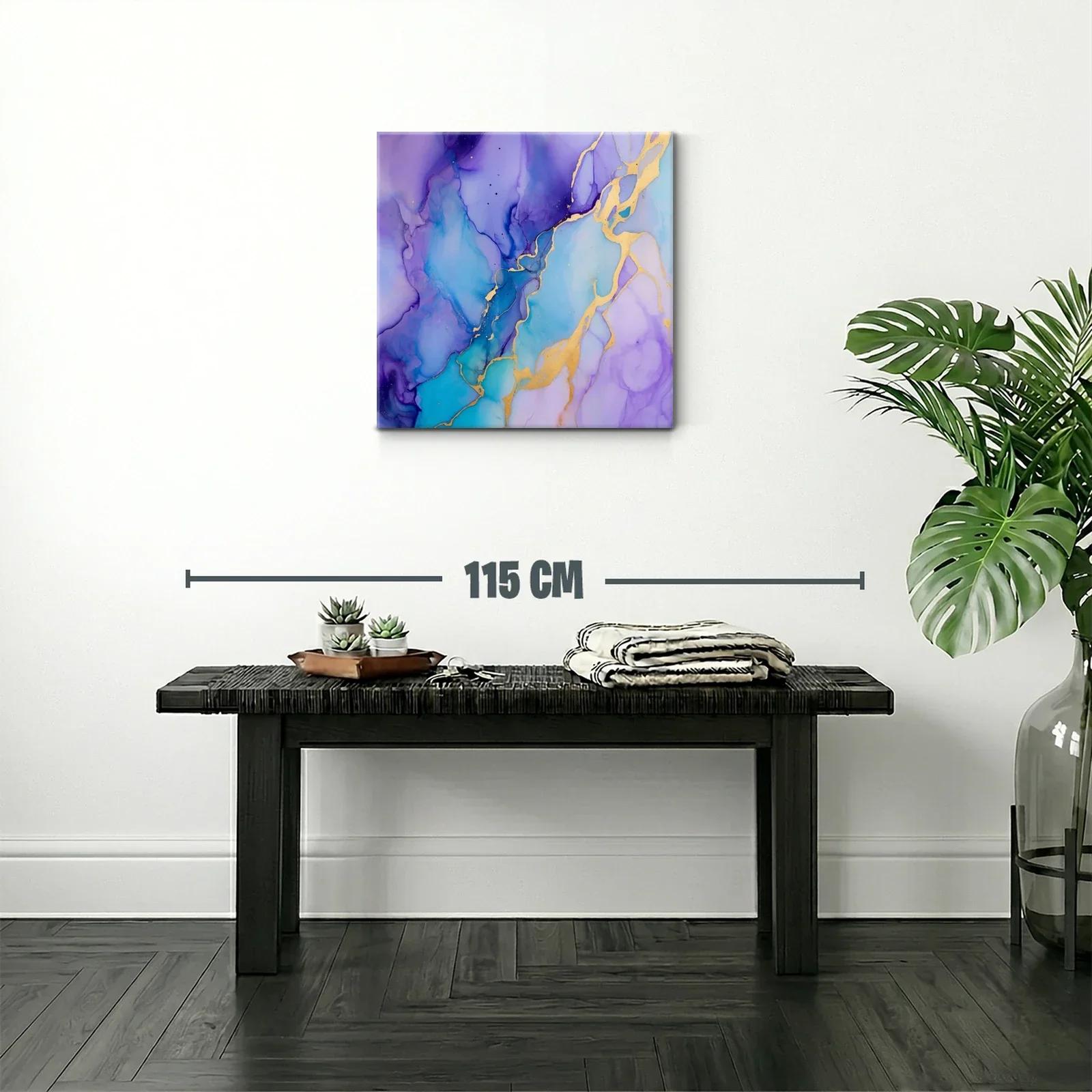 Cuadro abstracto con tonos azules y violetas y toques dorados — miniatura 2