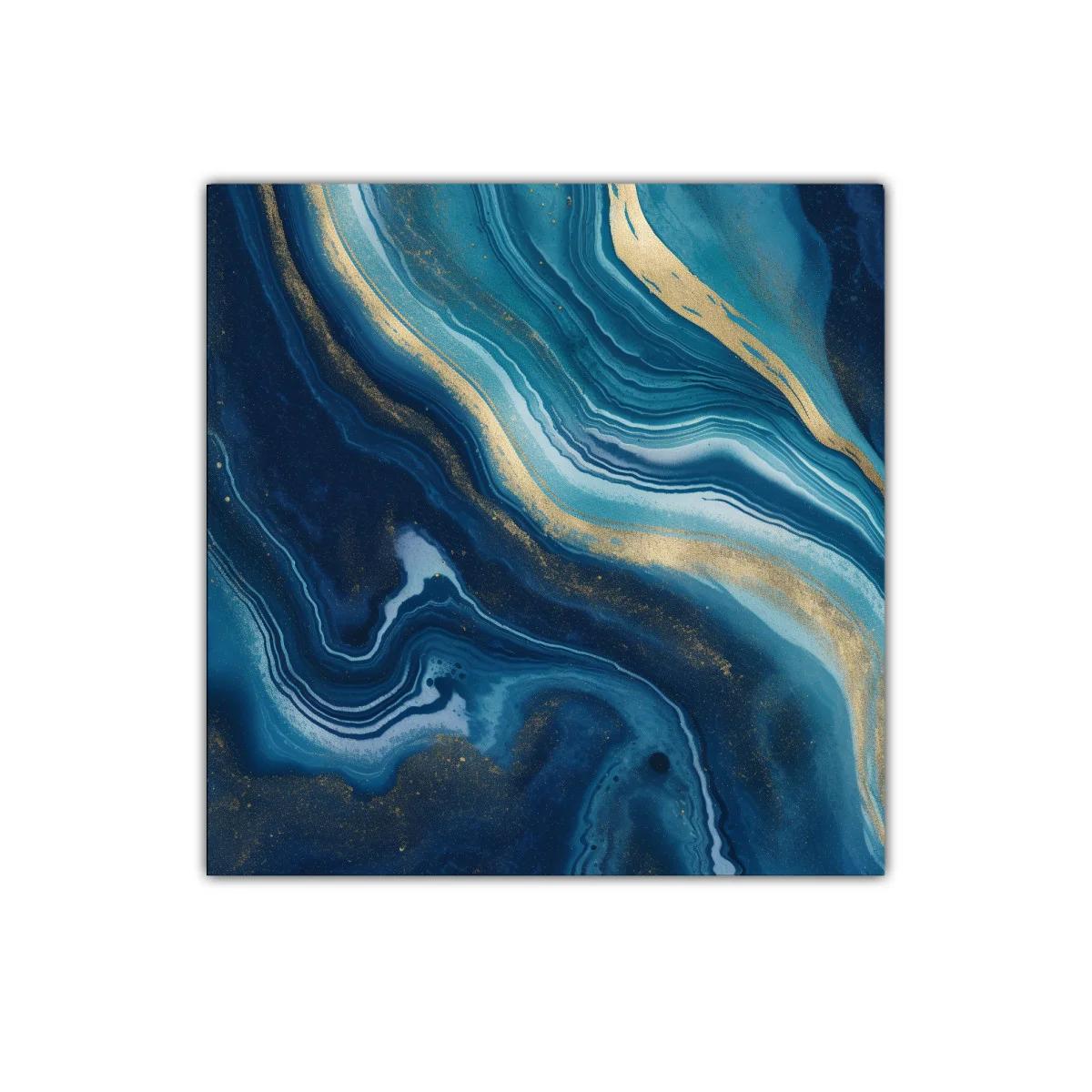 Cuadro abstracto en tonos azules y dorados para decoración elegante