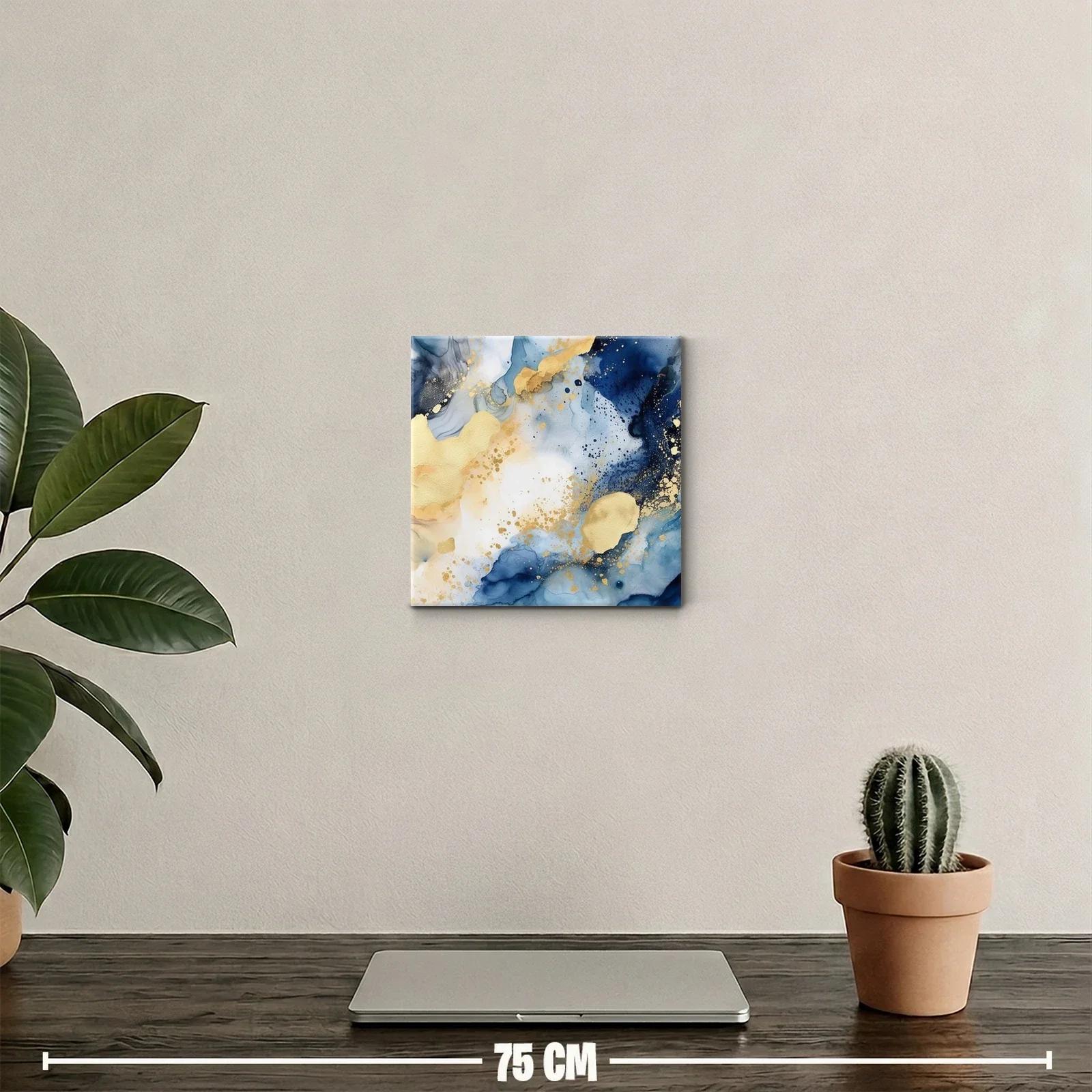 Cuadro abstracto tonos azules y dorados en movimiento — miniatura 2