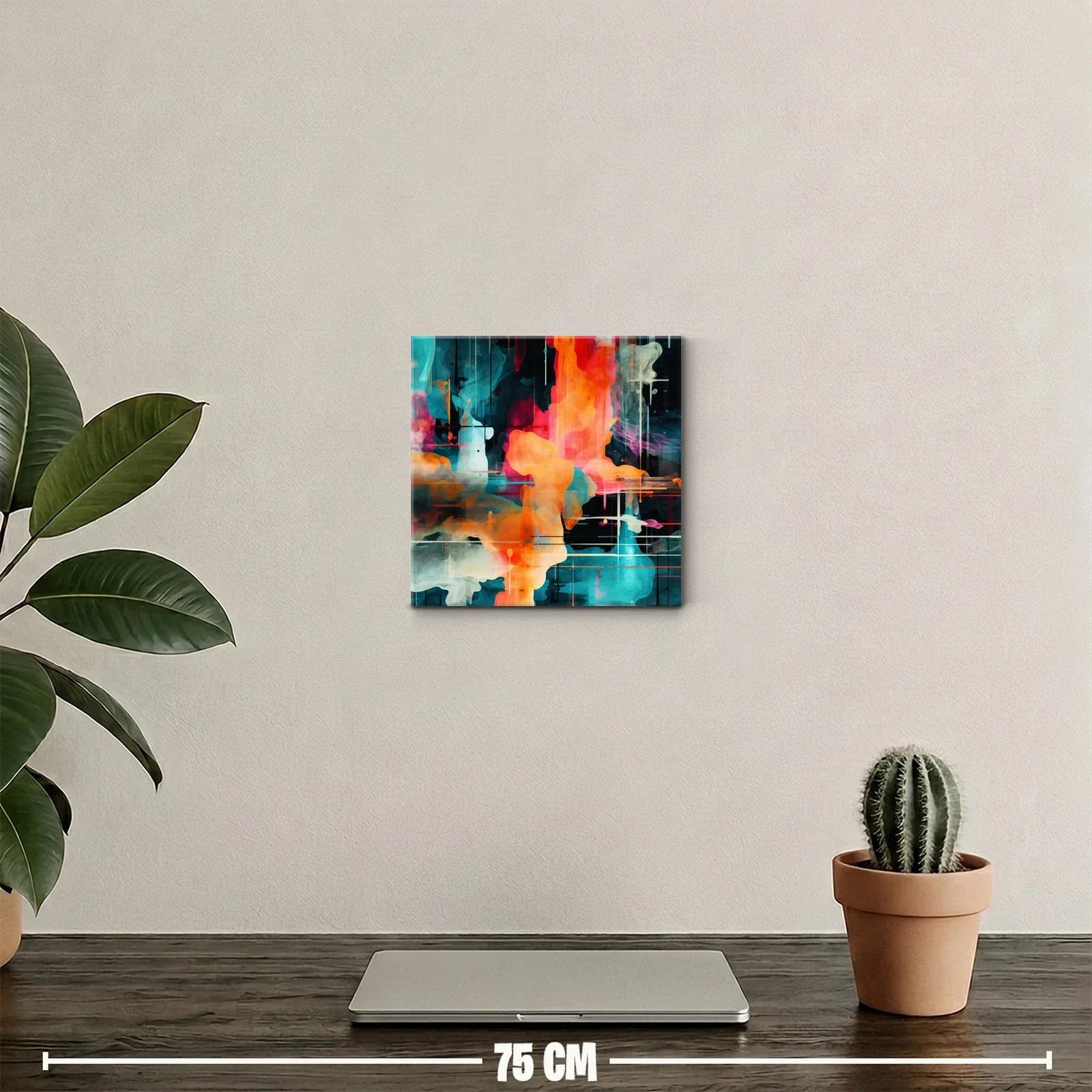 Cuadro abstracto en tonos vibrantes con formas fluidas y líneas sutiles — miniatura 2