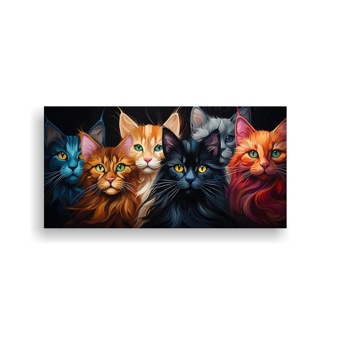 Cuadro grupo de gatos de colores sobre fondo oscuro — imagen principal