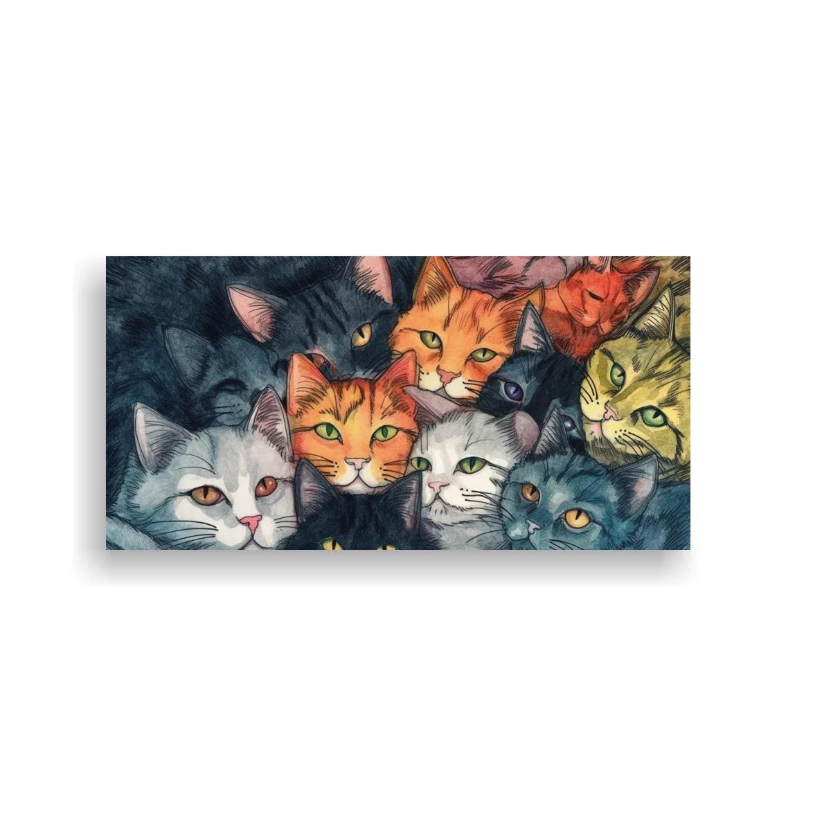 Cuadro grupo de gatos con ojos almendrados