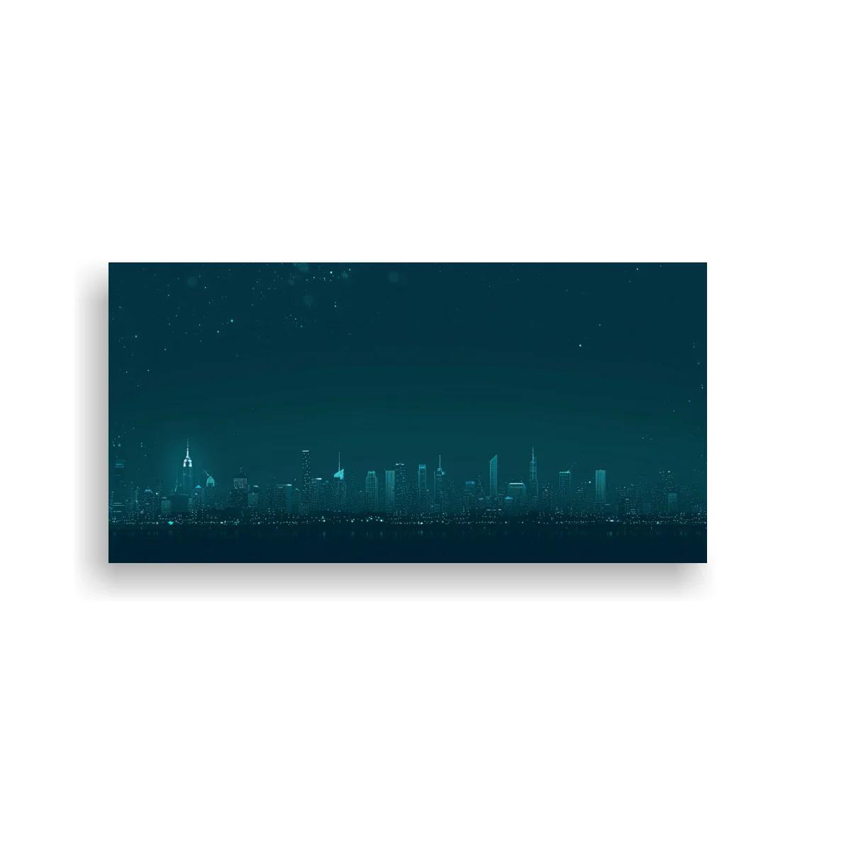 Cuadro skyline urbano nocturno con puntos de luz