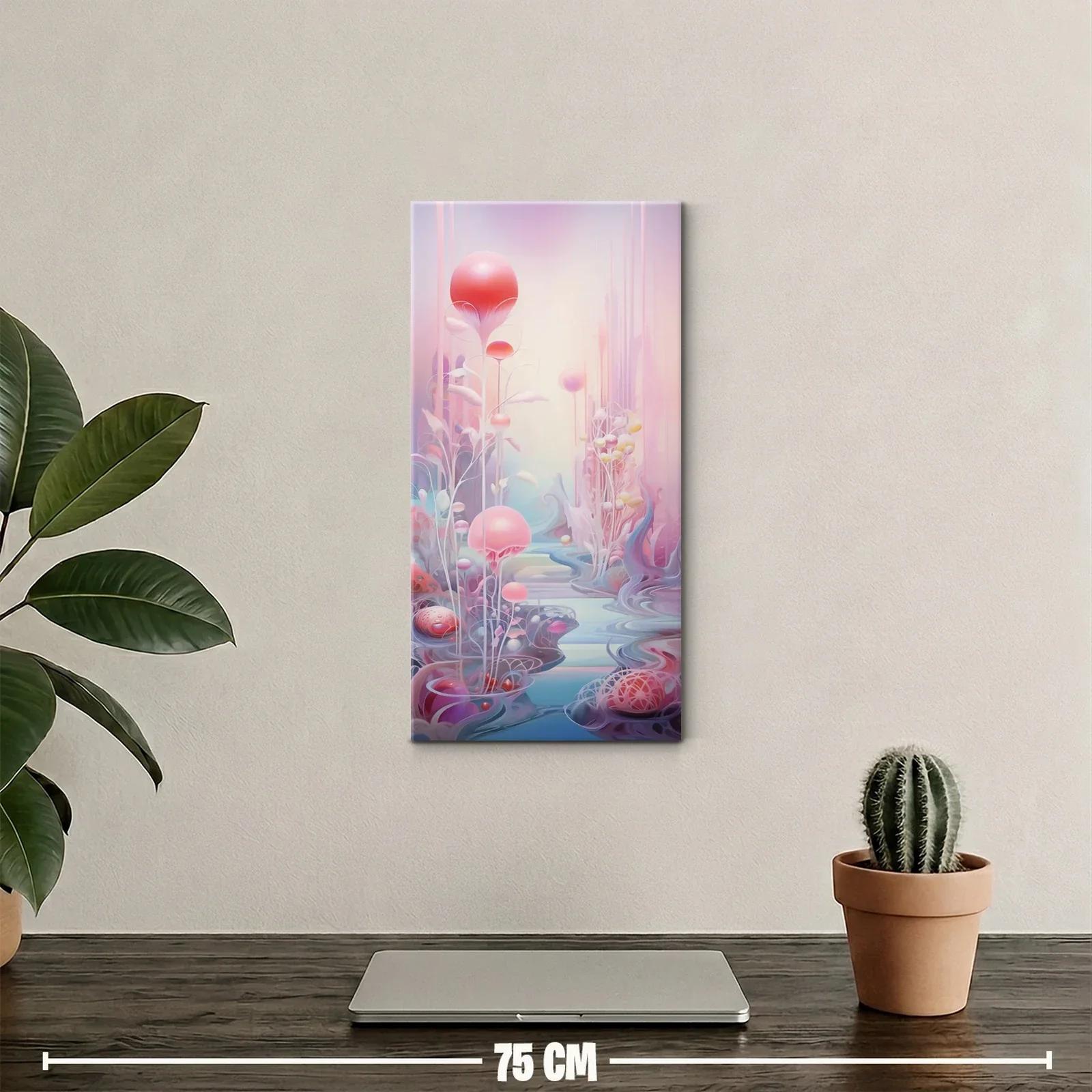 Cuadro paisaje fantástico con plantas bulbosas rosadas — miniatura 2