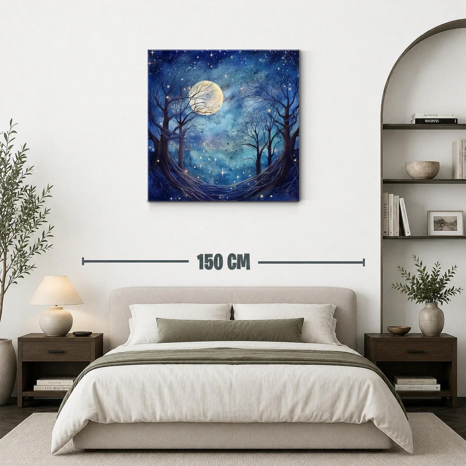 Paisaje nocturno con luna llena y árboles desnudos — miniatura 3
