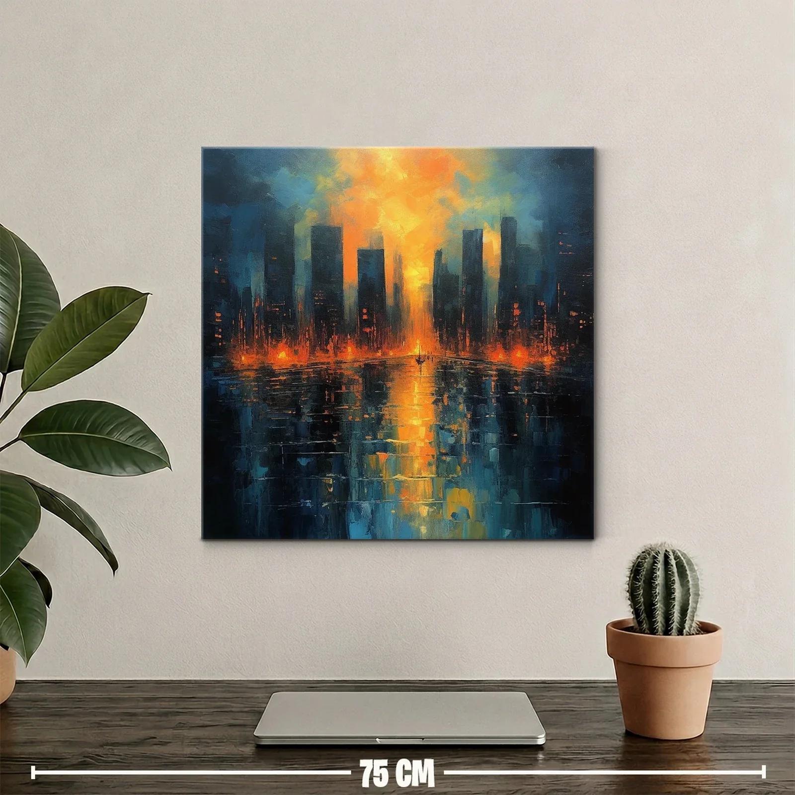 Atardecer vibrante sobre ciudad reflejada en agua — miniatura 2