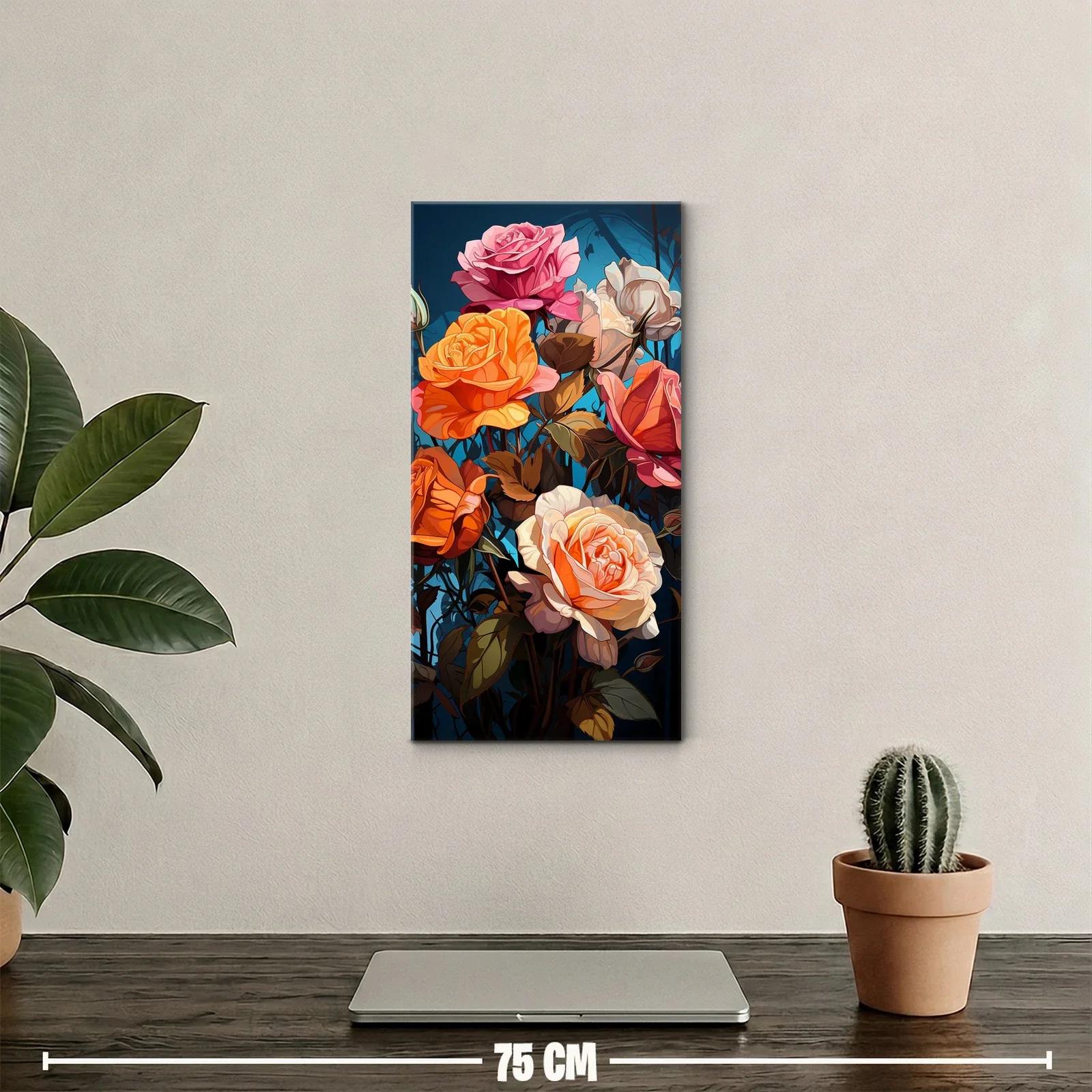 Cuadro de rosas abiertas en tonos coral y azul intenso — miniatura 2