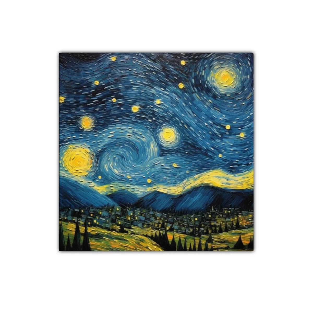 Cielo Nocturno Estrellado con Pueblo y Montañas — imagen principal