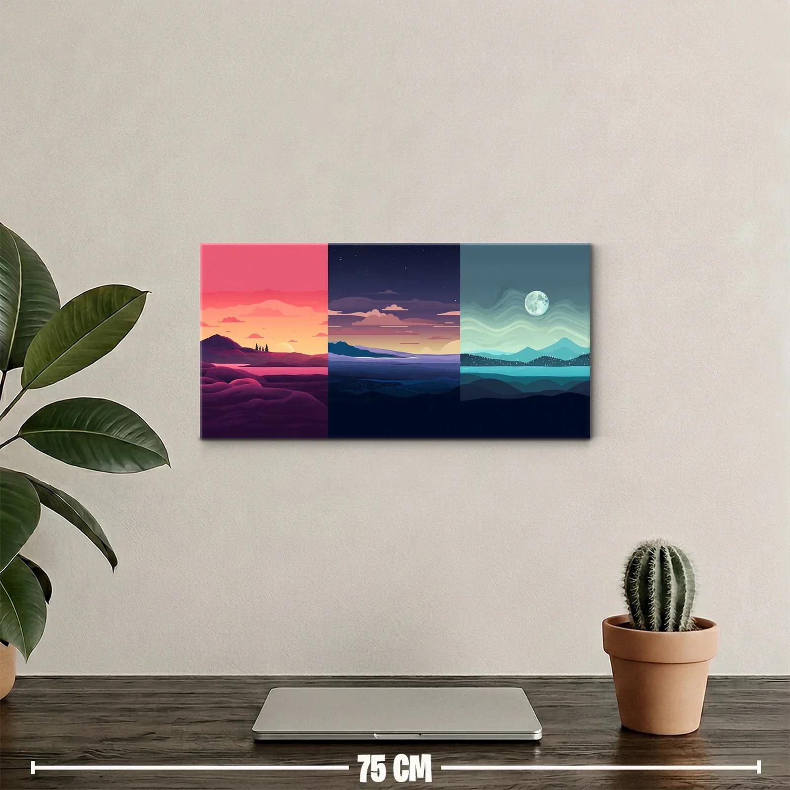 Cuadro paisaje montañoso con luna llena — miniatura 2