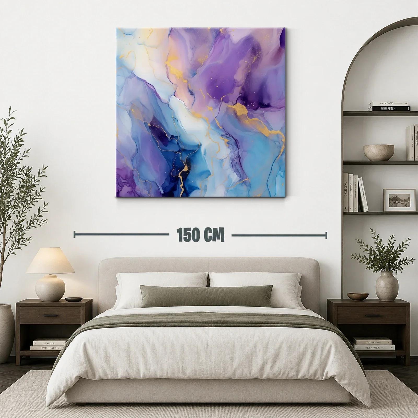 Cuadro abstracto en tonos azul y violeta con detalles dorados — miniatura 3