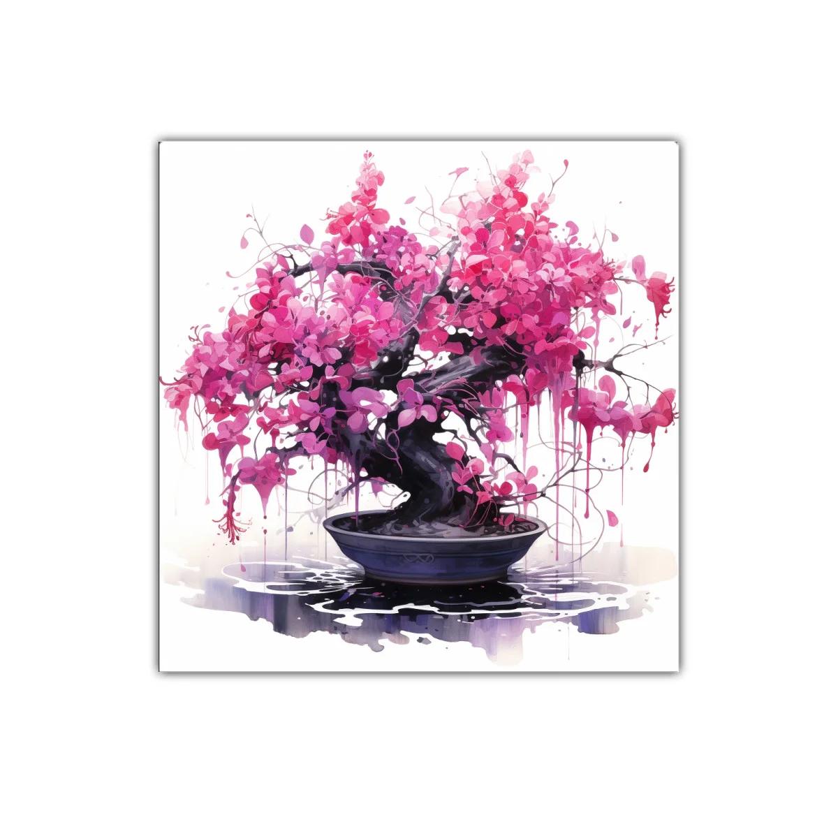 Bonsái en flor rosa vibrante sobre fondo luminoso blanco — imagen principal