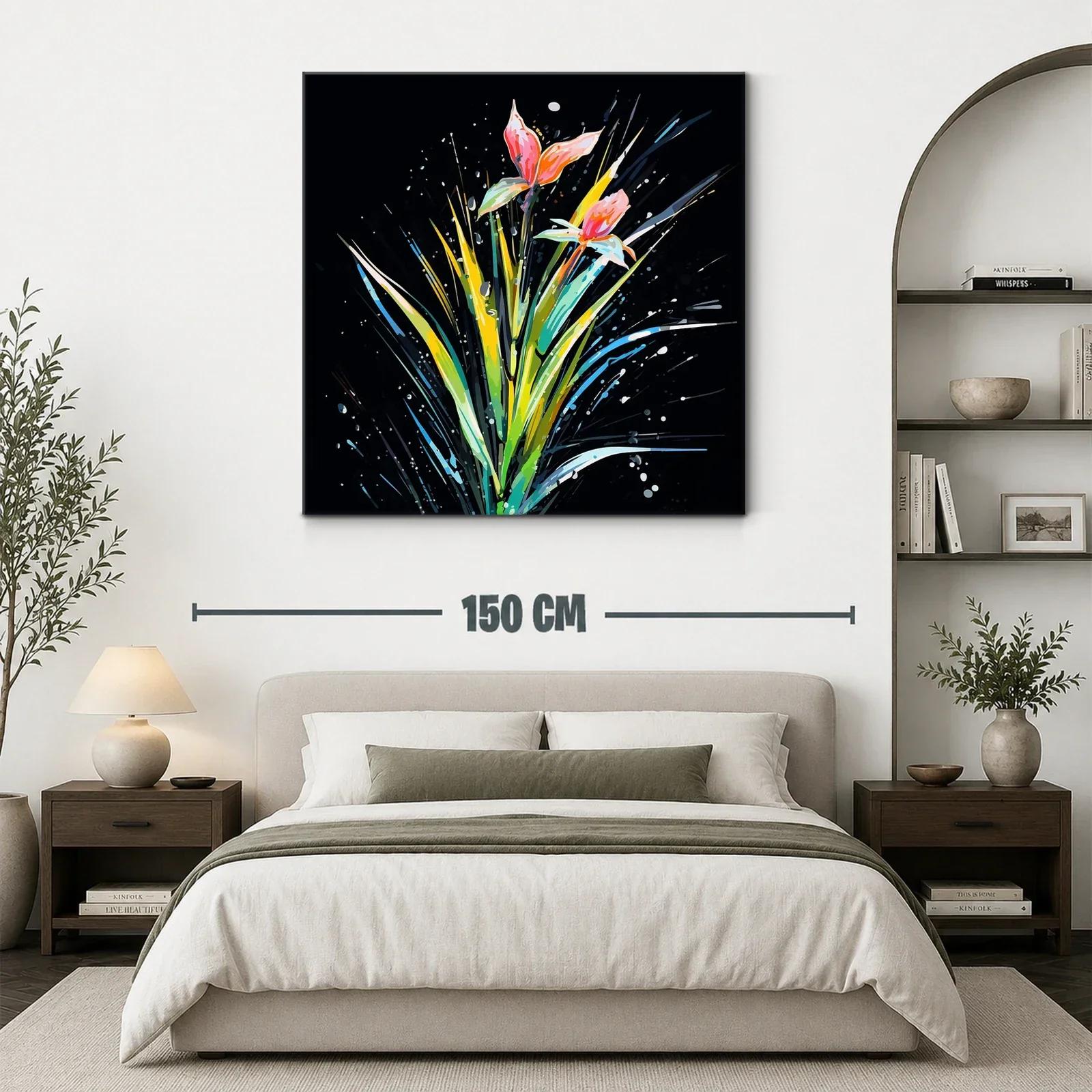 Cuadro moderno con flores vibrantes sobre fondo oscuro — miniatura 3