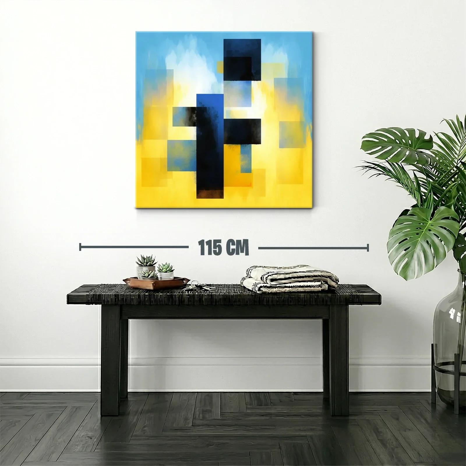 Cuadro abstracto con bloques y degradados en azul y amarillo — miniatura 2
