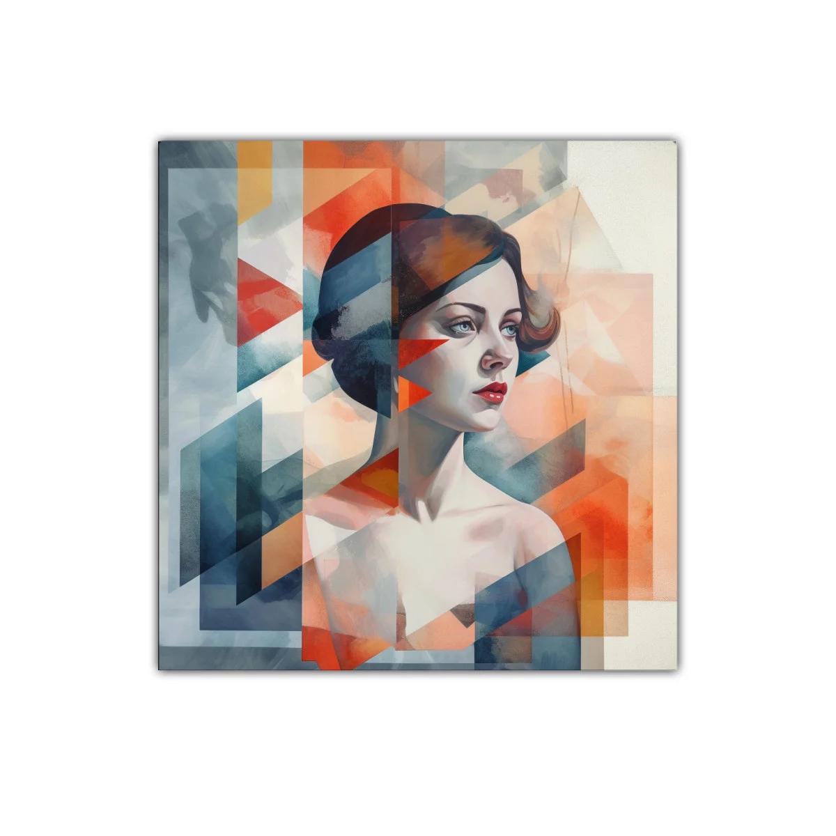 Retrato femenino con formas geométricas en tonos cálidos — imagen principal