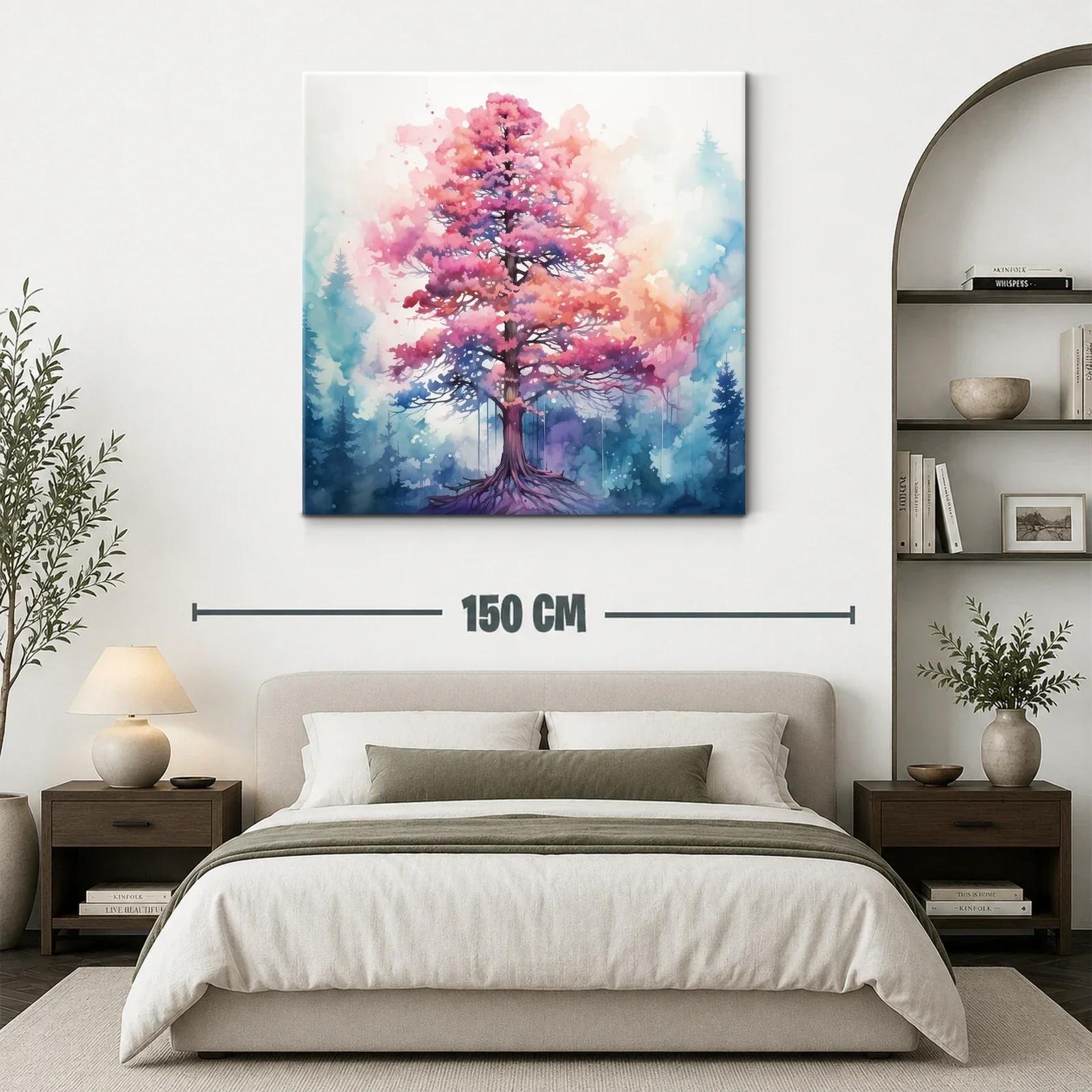 Árbol vibrante en tonos rosas y azules en paisaje onírico — miniatura 3