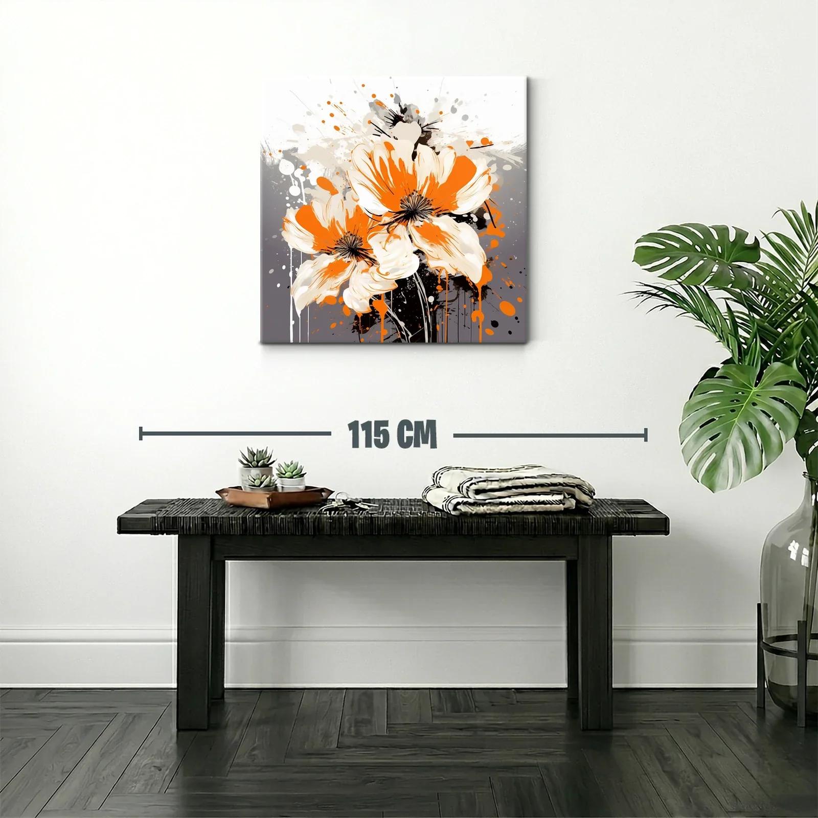Cuadro moderno con flores vibrantes en tonos naranja y crema — miniatura 2