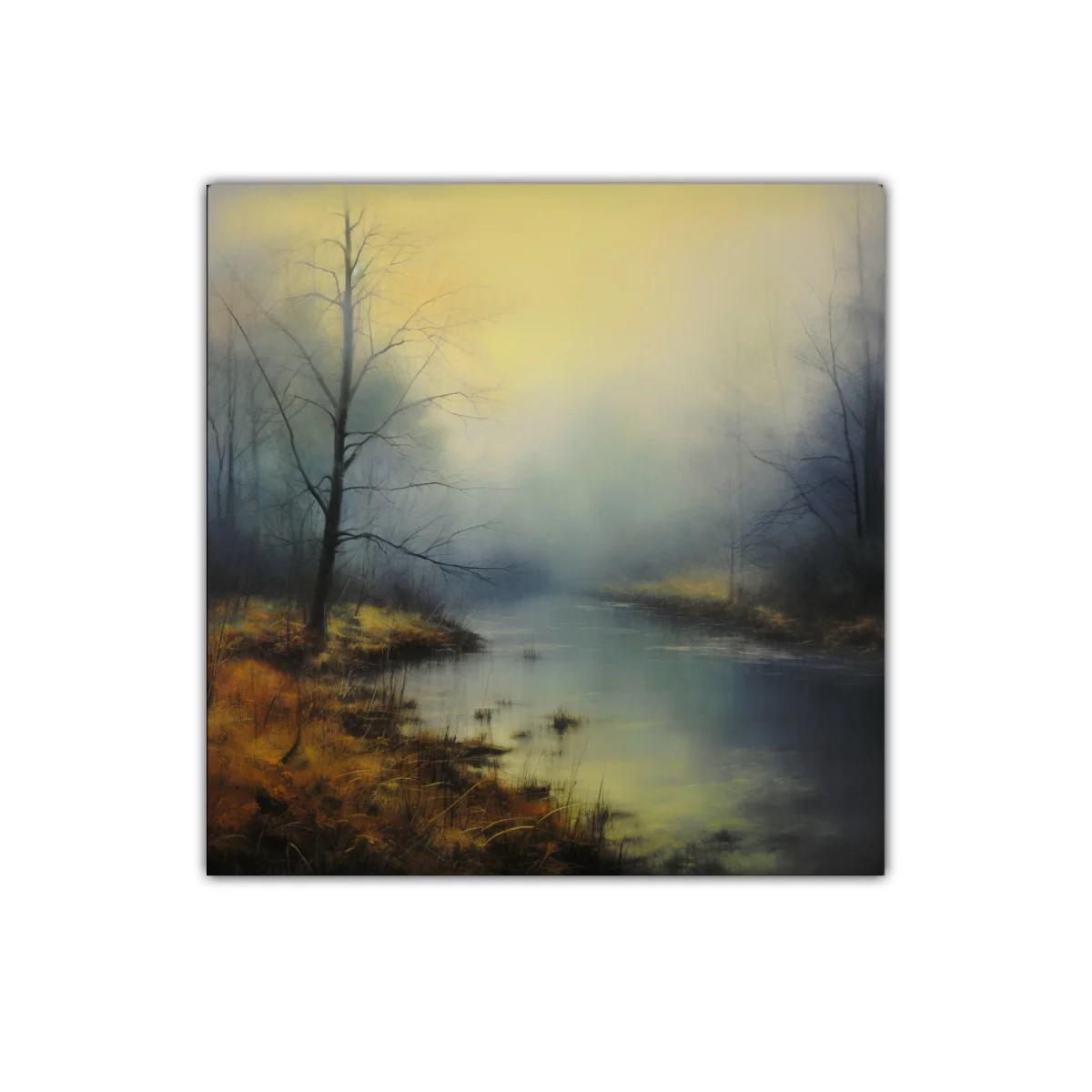 Atardecer brumoso sobre río en bosque otoñal — miniatura 1