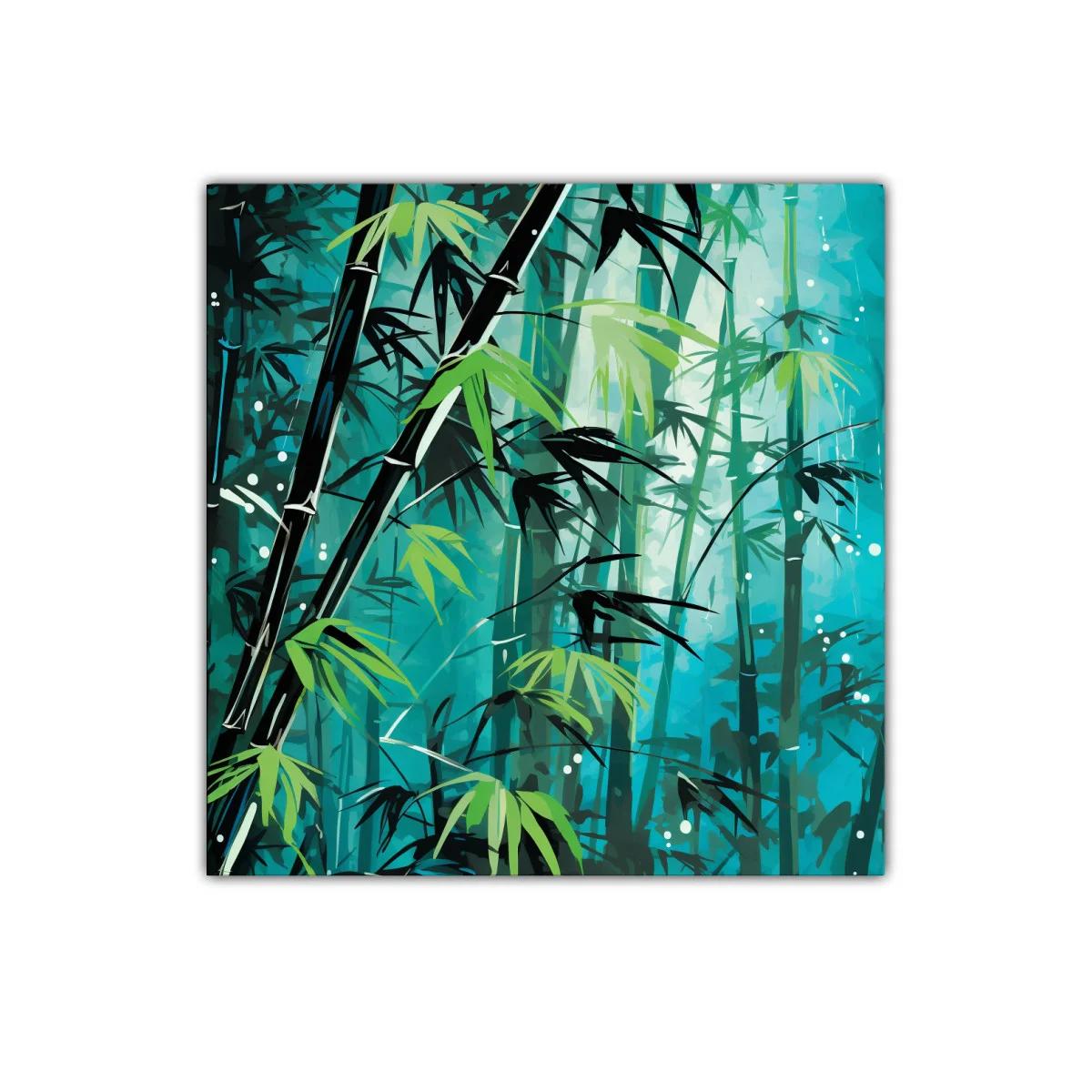 Bosque de bambú en tonos verdes y azules intensos