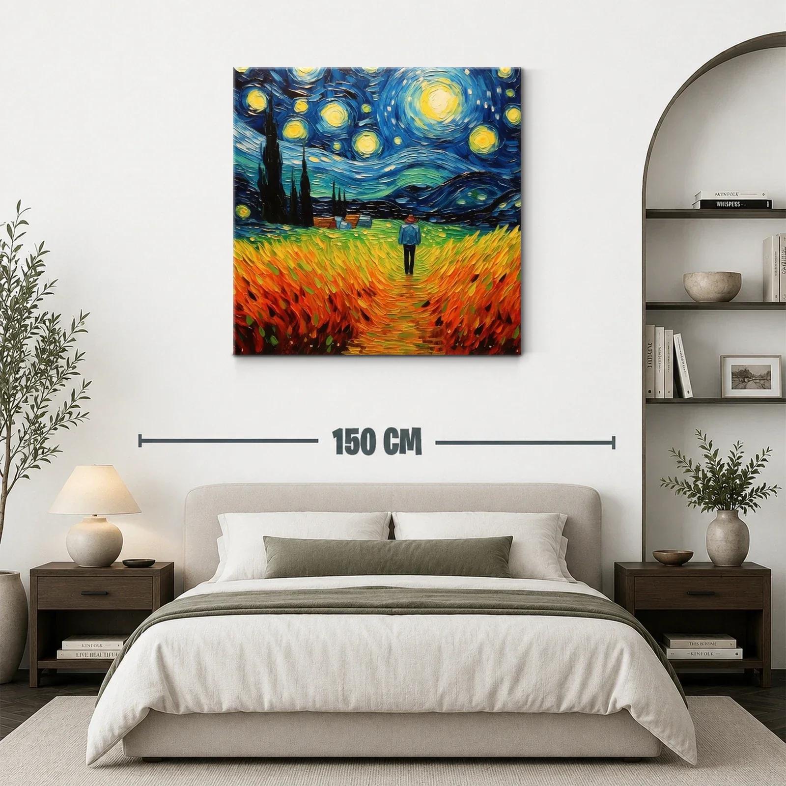 Paisaje Nocturno con Cielo Estrellado y Campo Dorado — miniatura 3