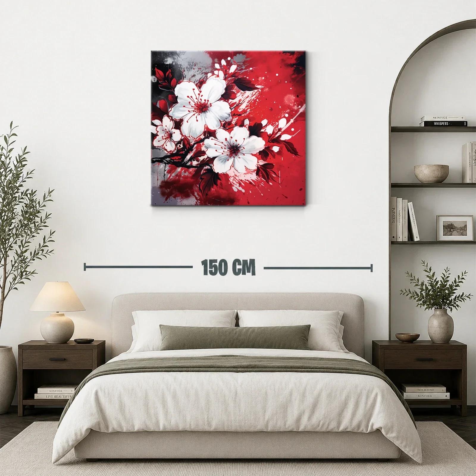 Flores blancas vibrantes sobre fondo rojo y negro moderno — miniatura 3
