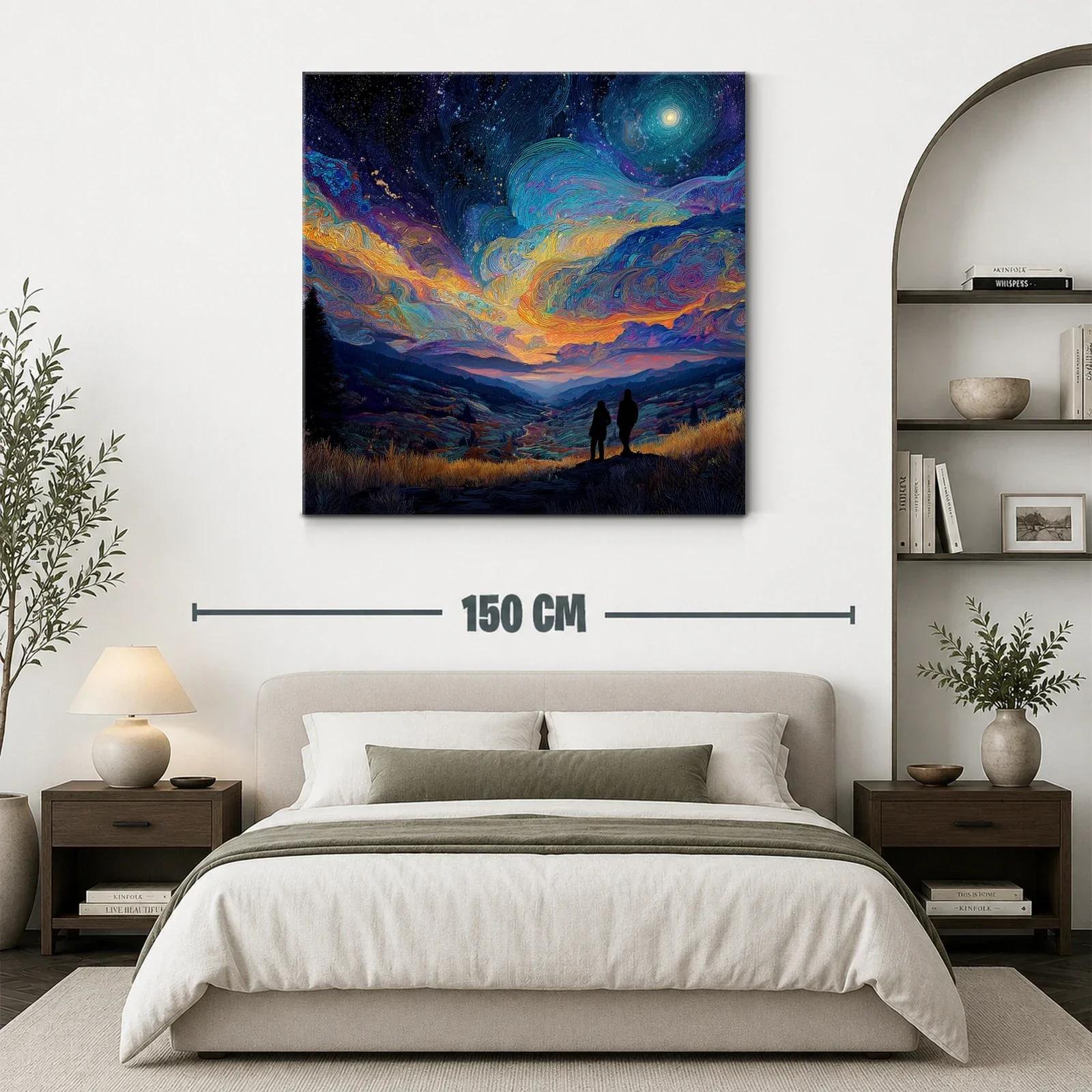Paisaje nocturno con cielo estrellado y figuras en silueta — miniatura 3
