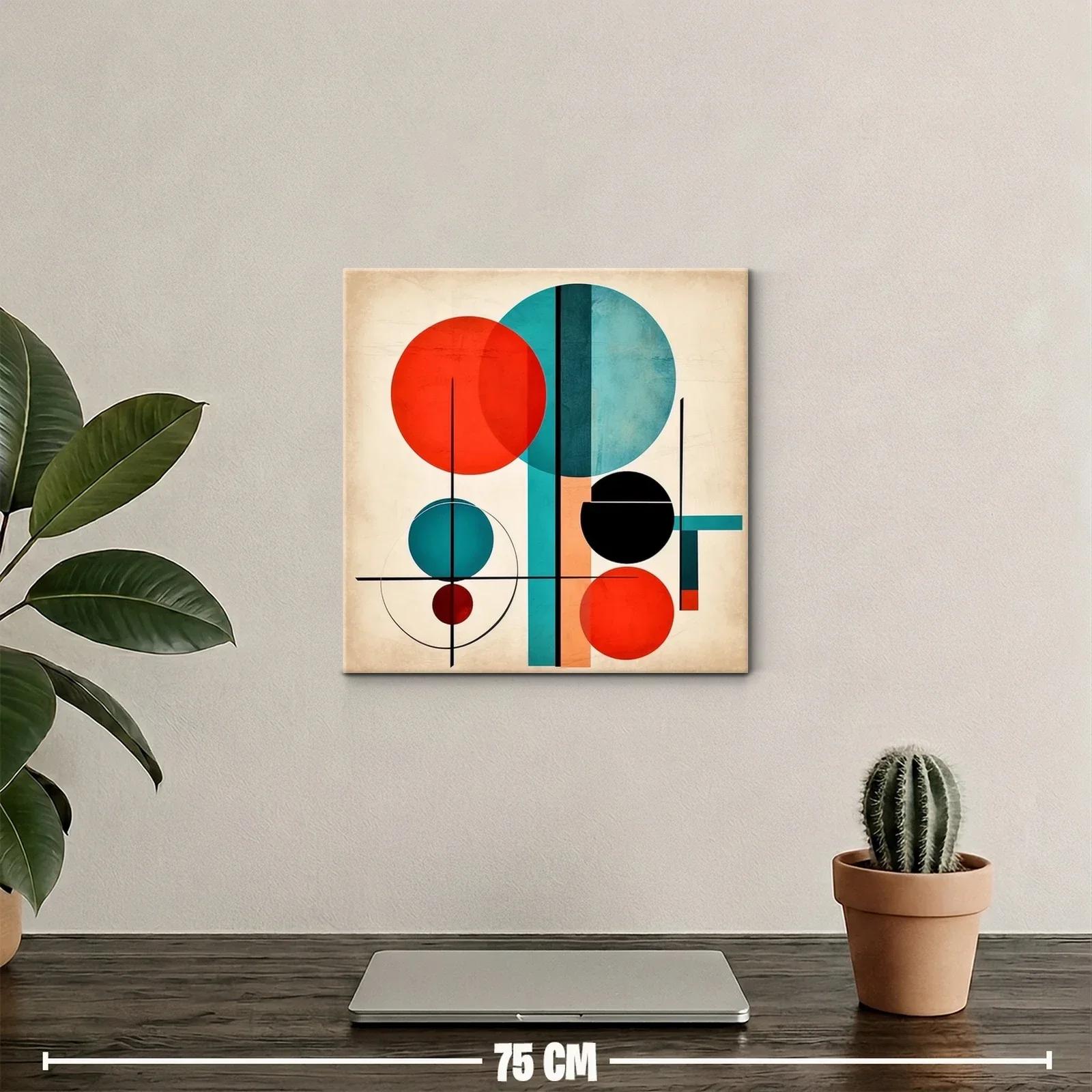 Cuadro abstracto con círculos en tonos rojo y azul vibrante — miniatura 2
