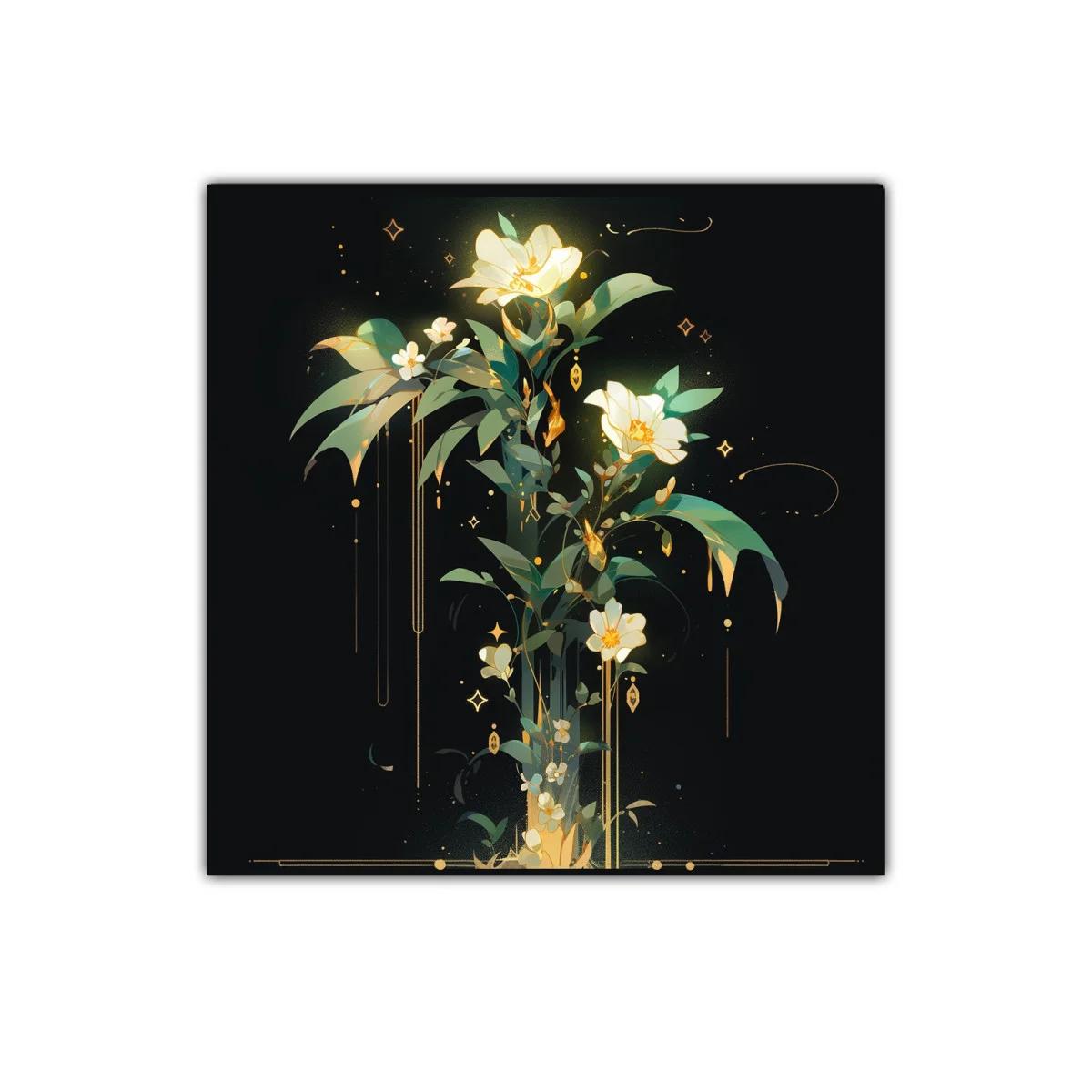 Cuadro decorativo en flores blancas con brillo dorado — imagen principal