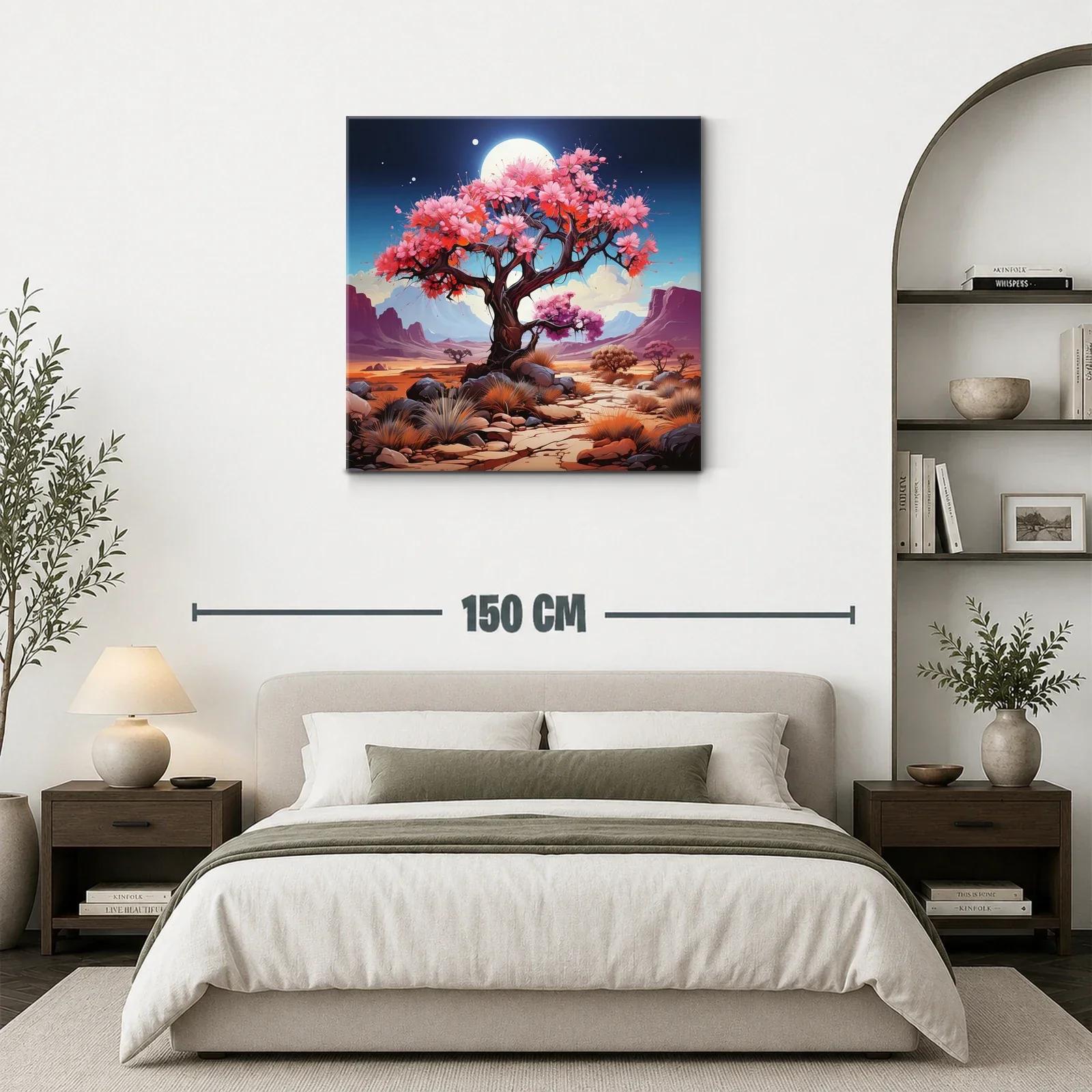 Árbol florido bajo luna llena en paisaje desértico — miniatura 3