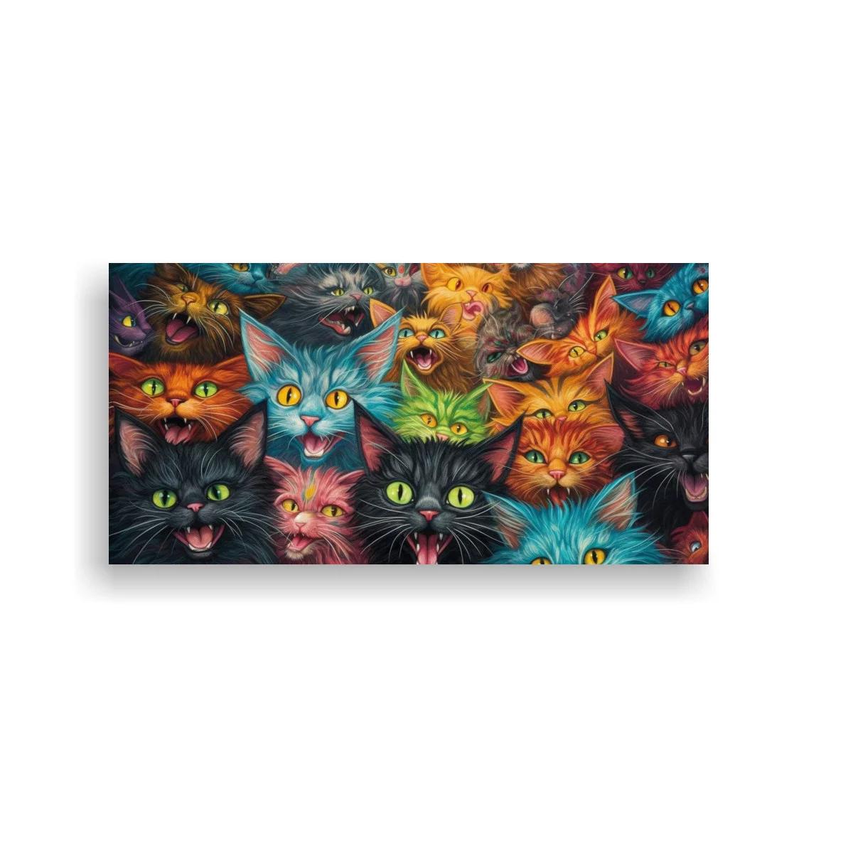 Cuadro grupo de gatos de colores con rostros superpuestos