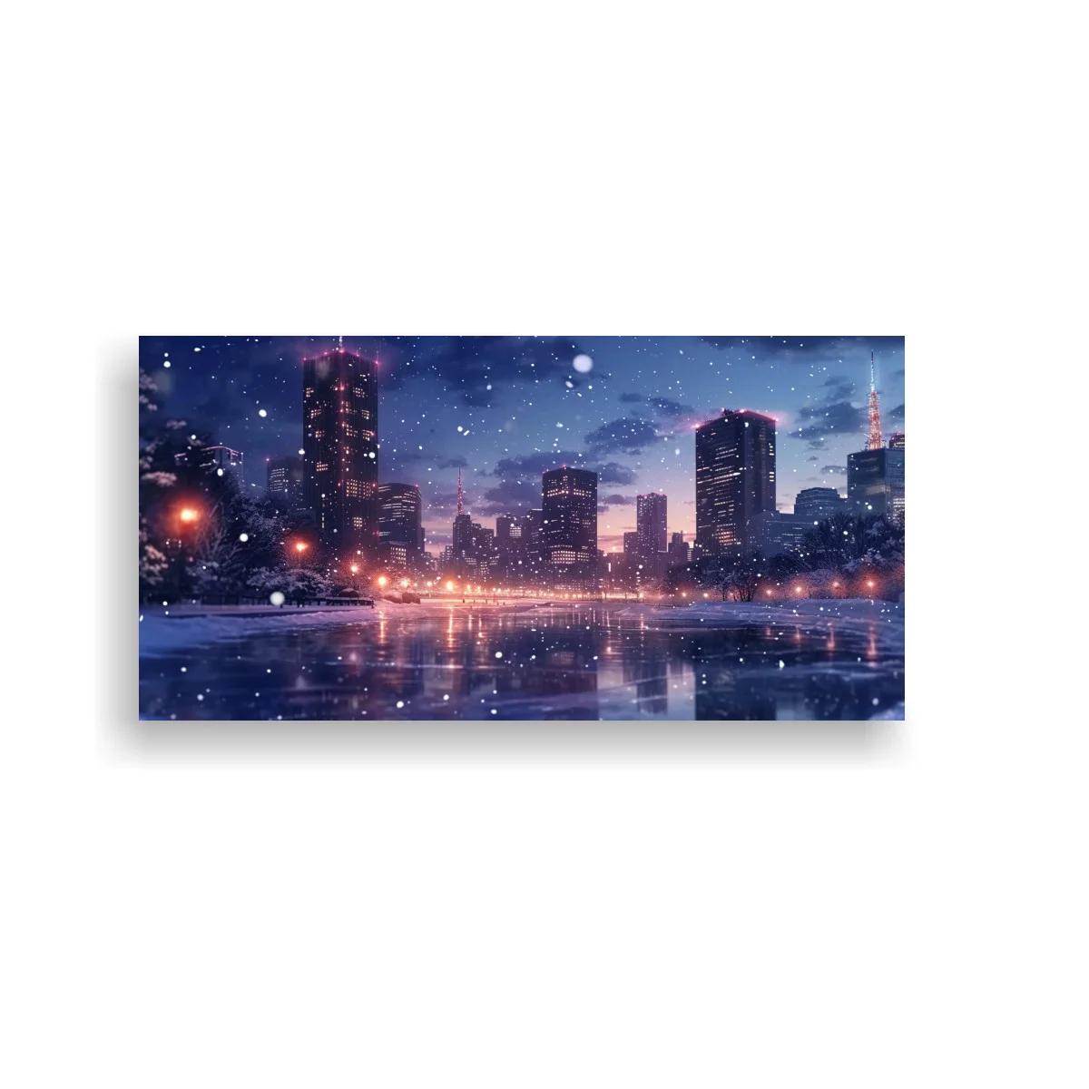 Cuadro skyline urbano nevado con orilla blanca — imagen principal