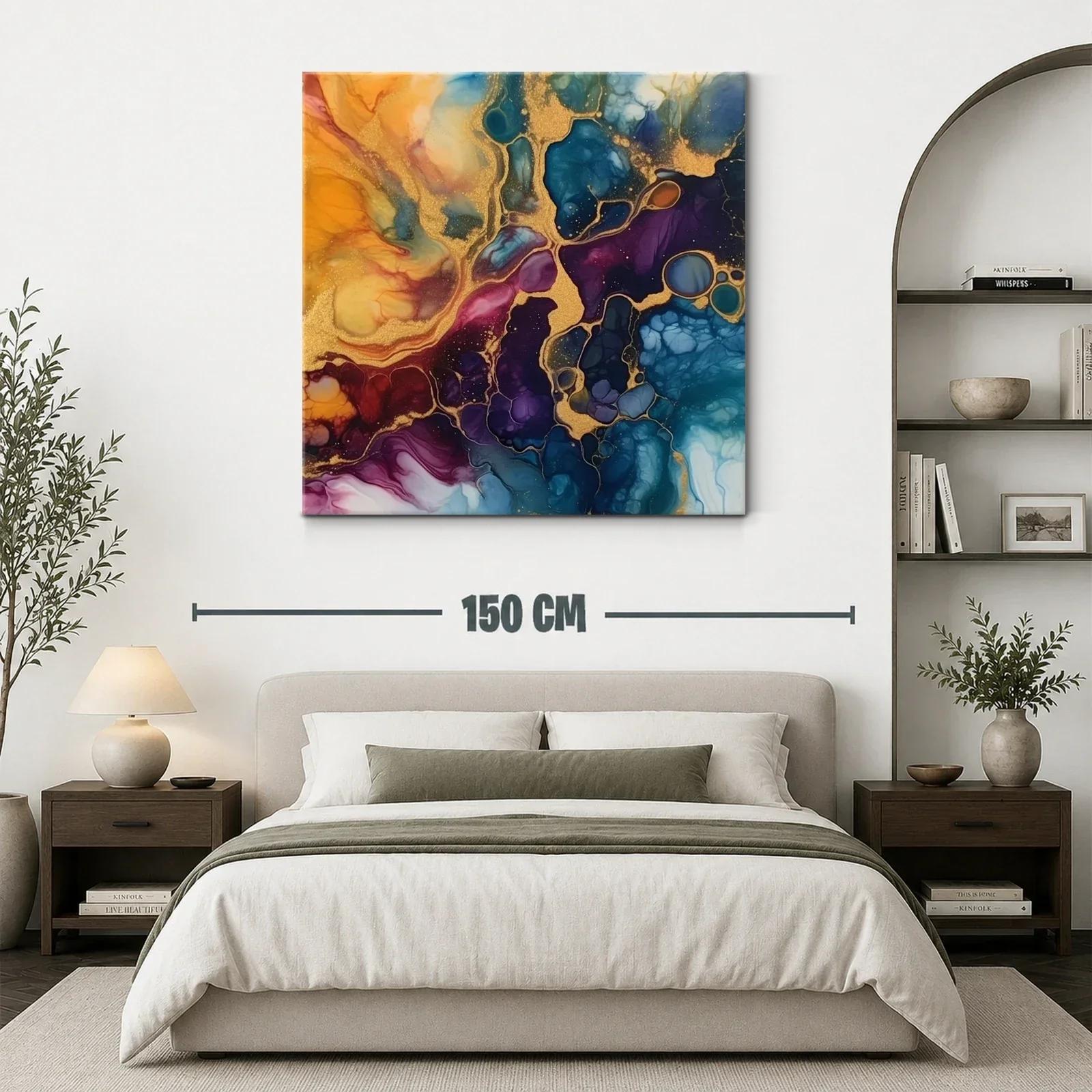 Cuadro abstracto con tonos dorados y azulados intensos — miniatura 3