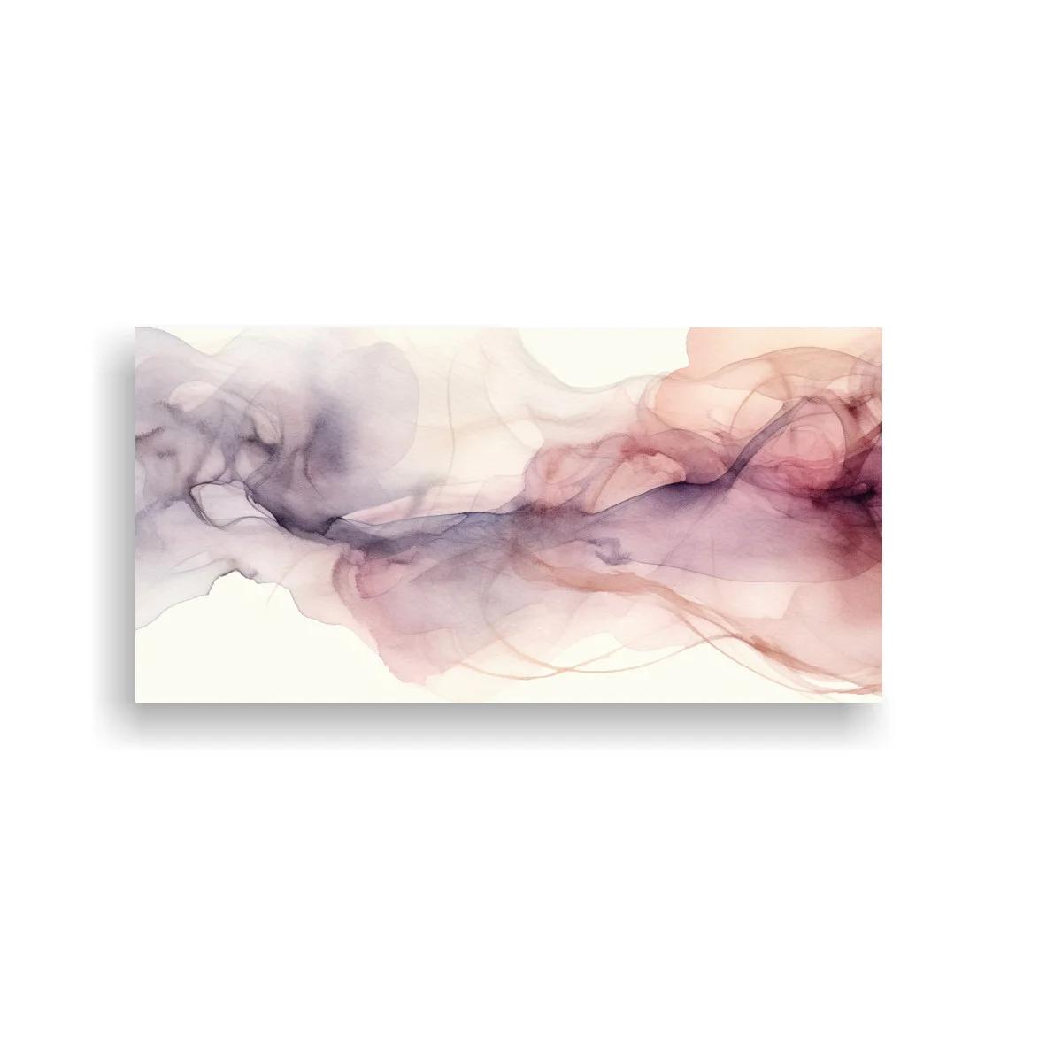 Cuadro de formas fluidas de tinta en tonos lila y rosado