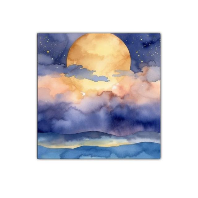 Paisaje nocturno con luna llena y nubes coloridas