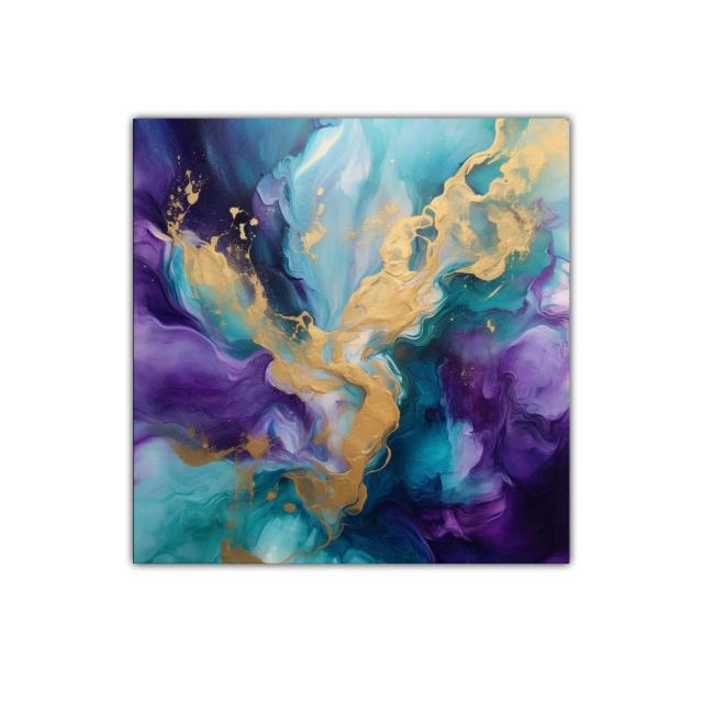 Cuadro Abstracto con Tono Azul y Dorado Vibrante