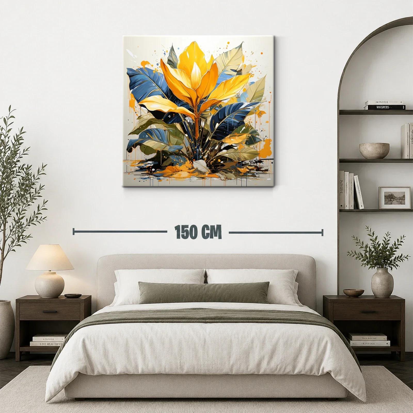Cuadro de planta tropical en tonos amarillo y azul vibrante — miniatura 3