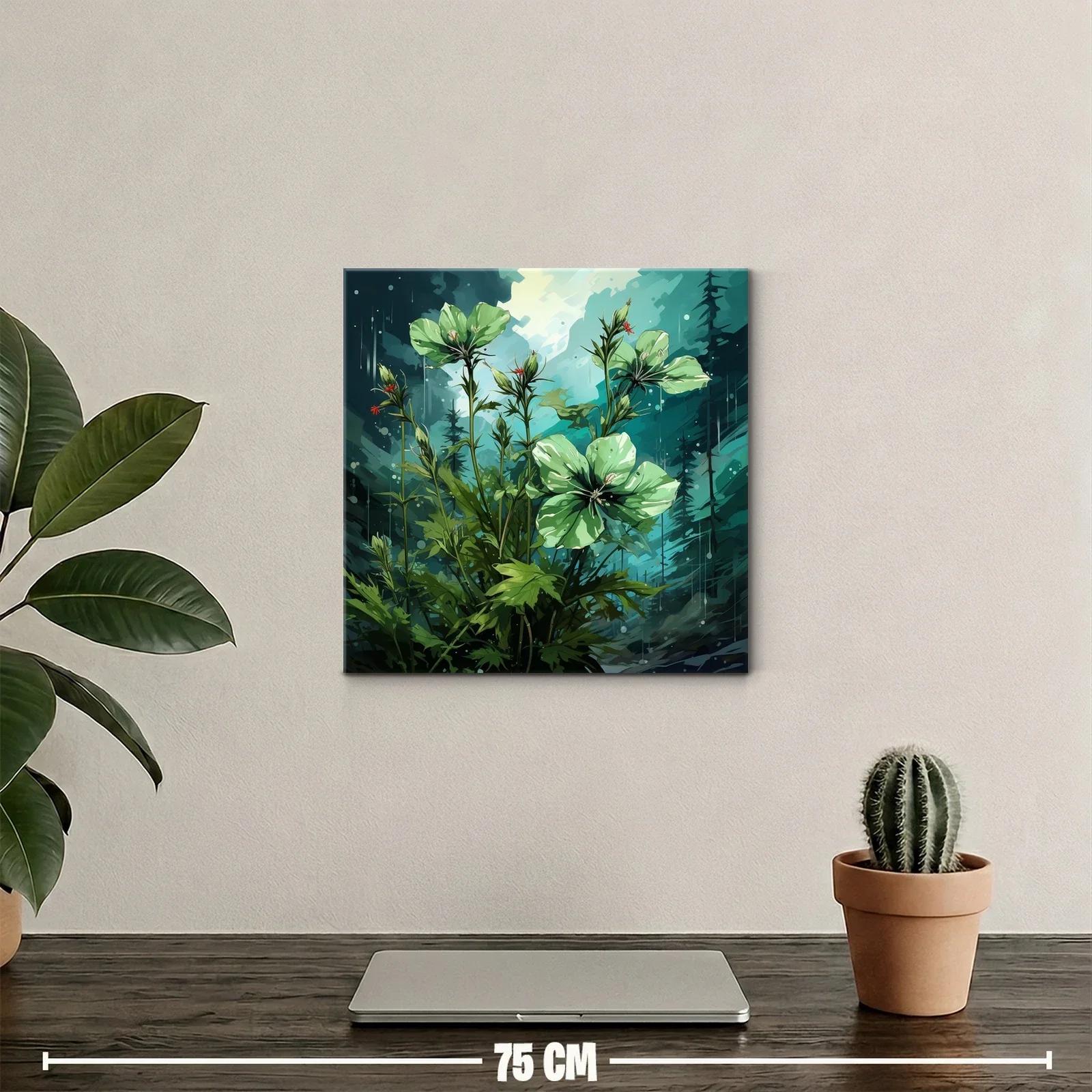 Flores verdes en fondo azul con atmósfera mística — miniatura 2