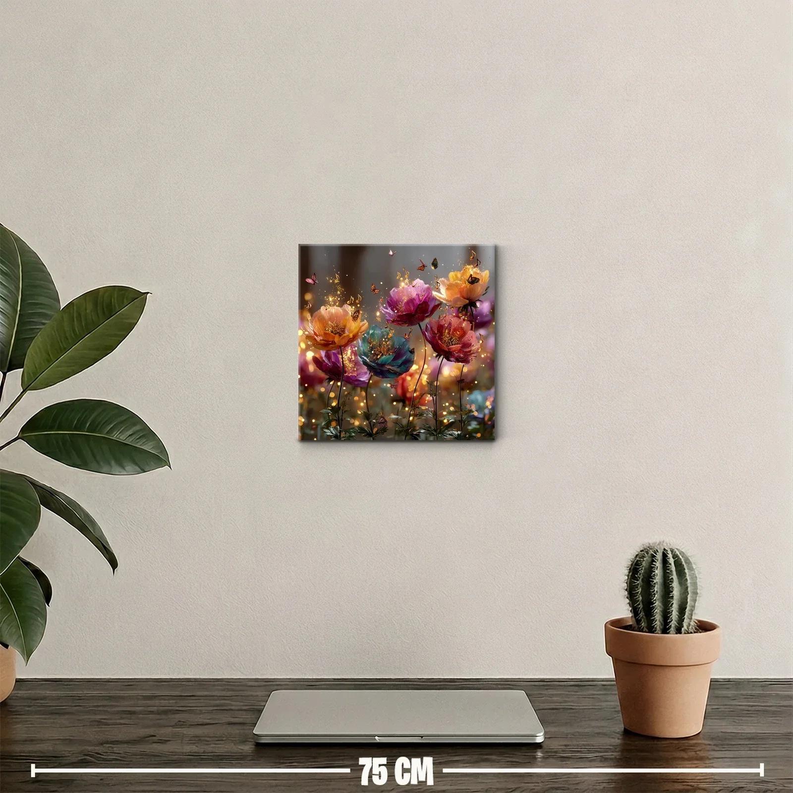 Flores vibrantes con destellos dorados y mariposas en vuelo — miniatura 2