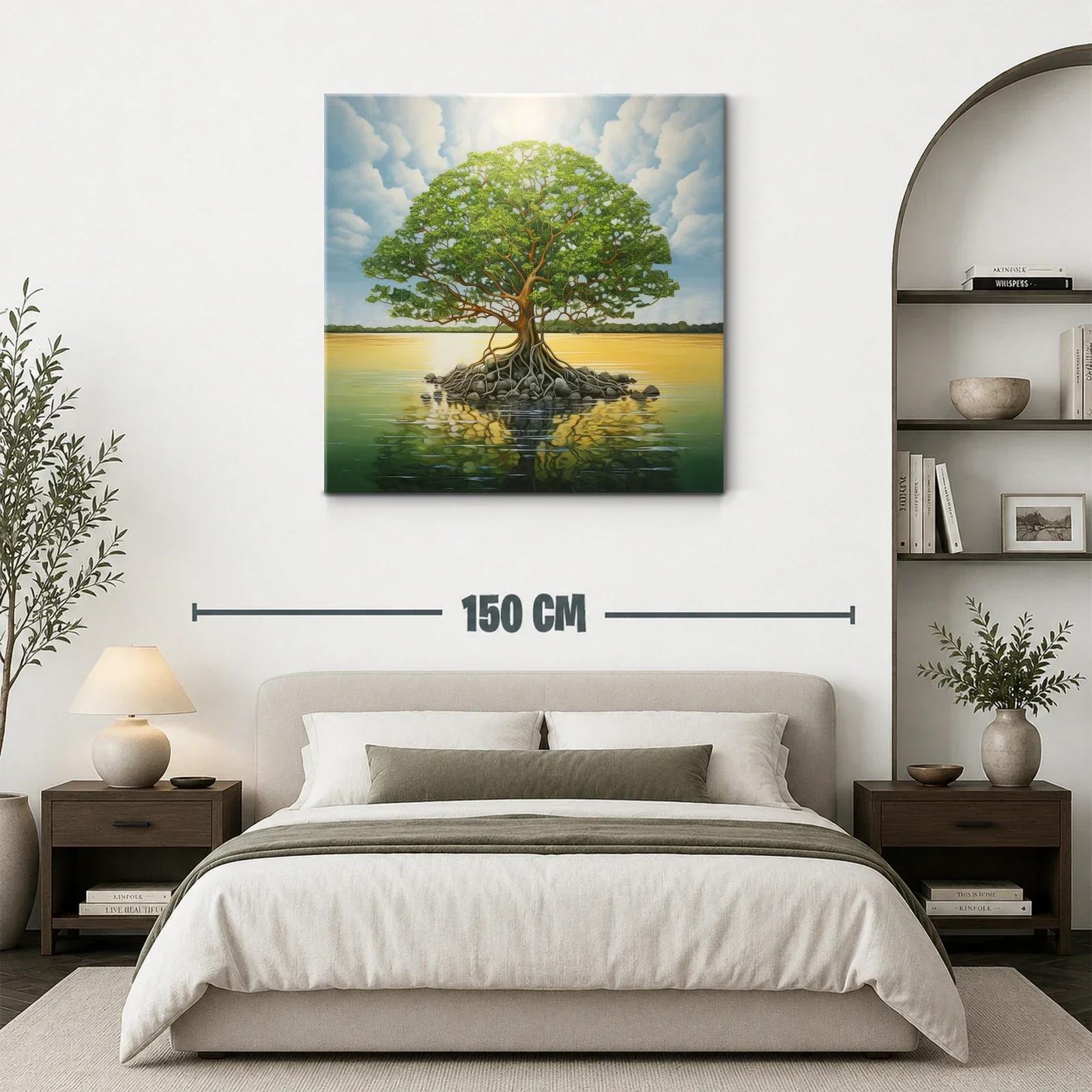 Árbol solitario sobre lago en tranquila puesta de sol — miniatura 3