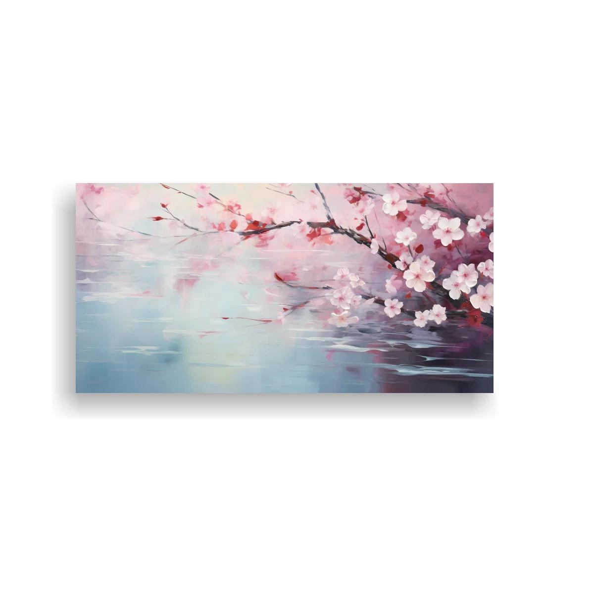 Cuadro flores de cerezo sobre agua con reflejos suaves