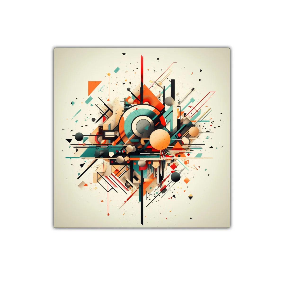 Composición geométrica vibrante con formas dinámicas y colores cálidos