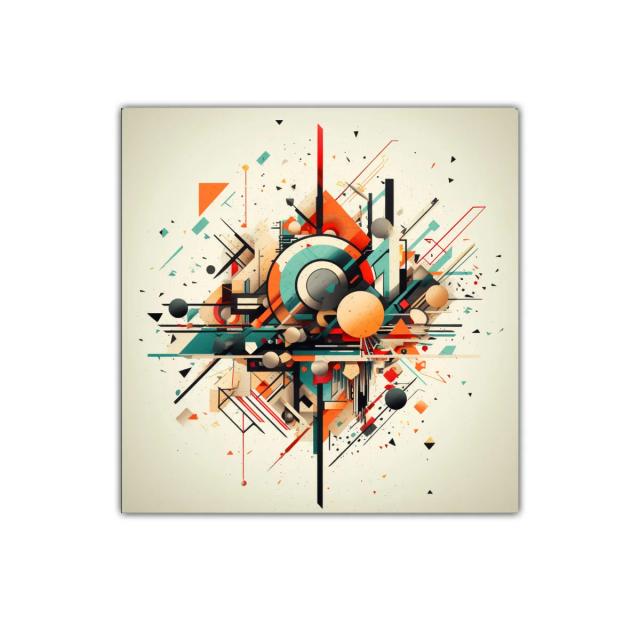 Composición geométrica vibrante con formas dinámicas y colores cálidos