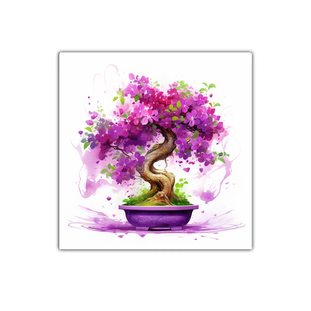 Bonsái en flor morada vibrante con ramas retorcidas — imagen principal