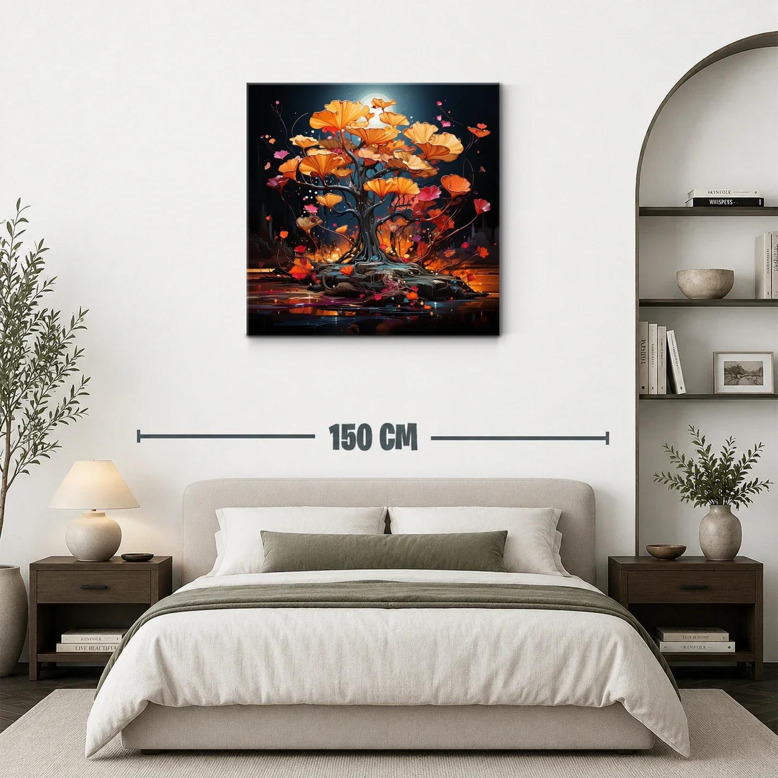 Árbol de flores naranjas con luz de luna brillante — miniatura 3