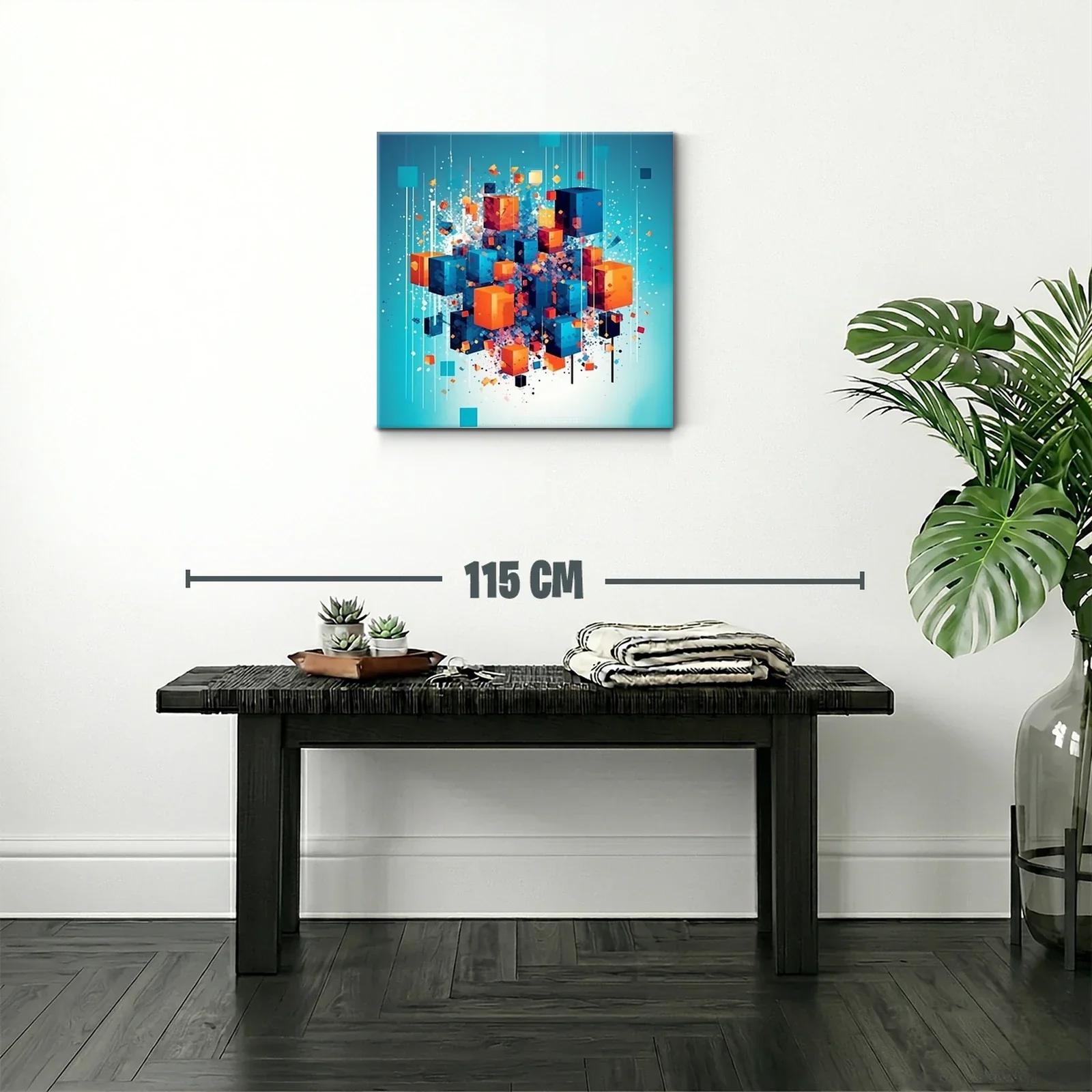 Composición abstracta de cubos en tonos azul y naranja vibrante — miniatura 2